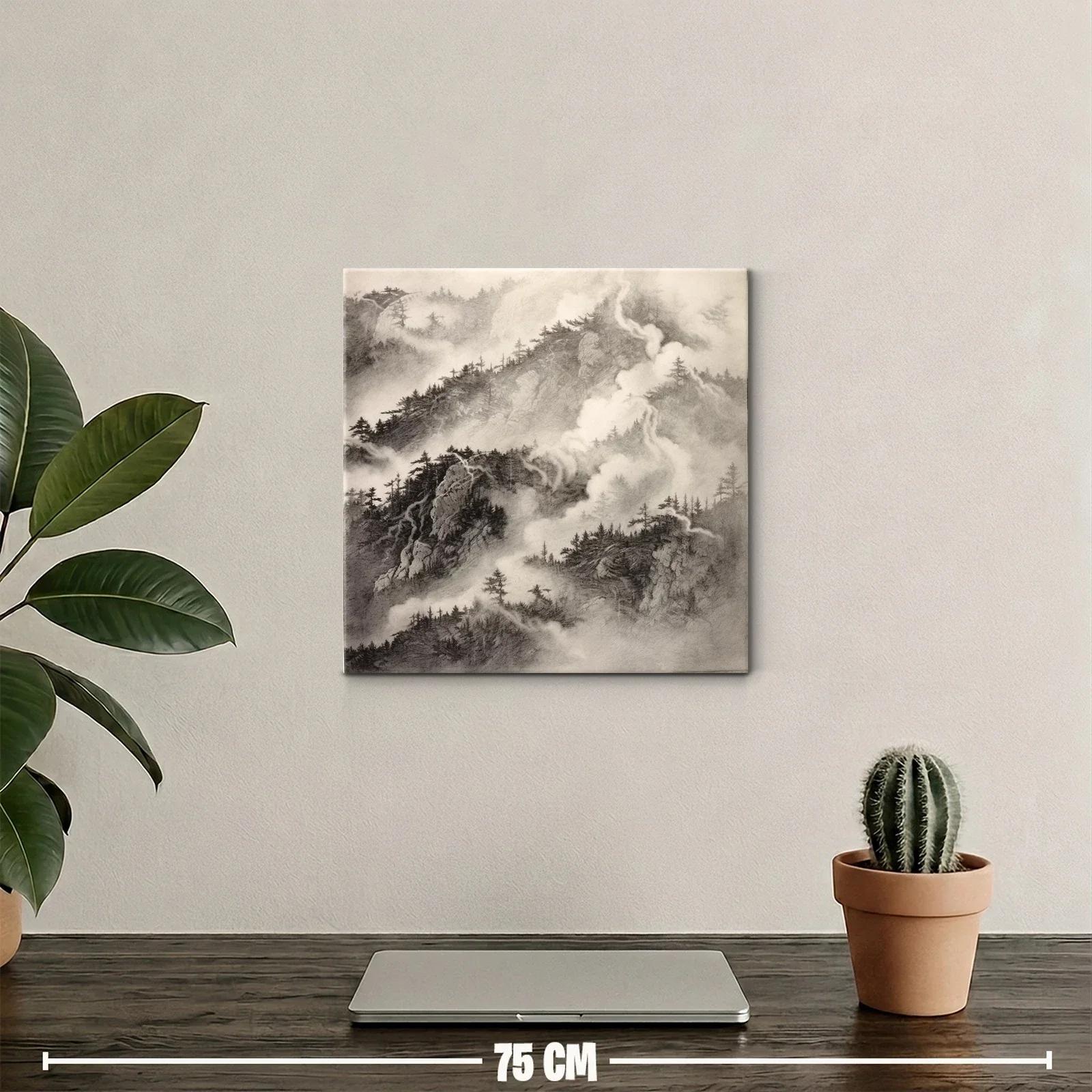 Paisaje de Montañas Nebulosas en Tonos Monocromáticos — miniatura 2
