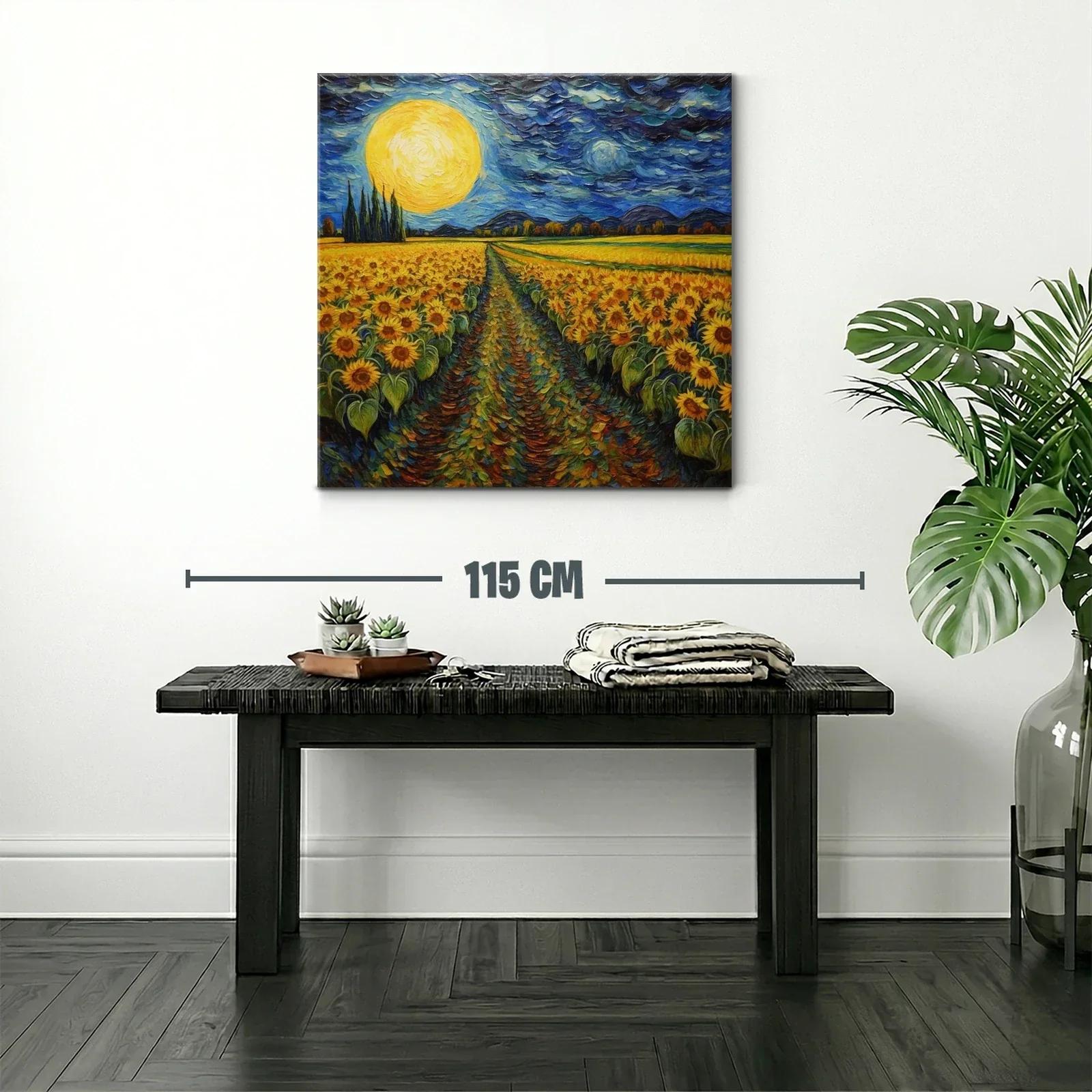 Campo de girasoles bajo una luna llena brillante — miniatura 2