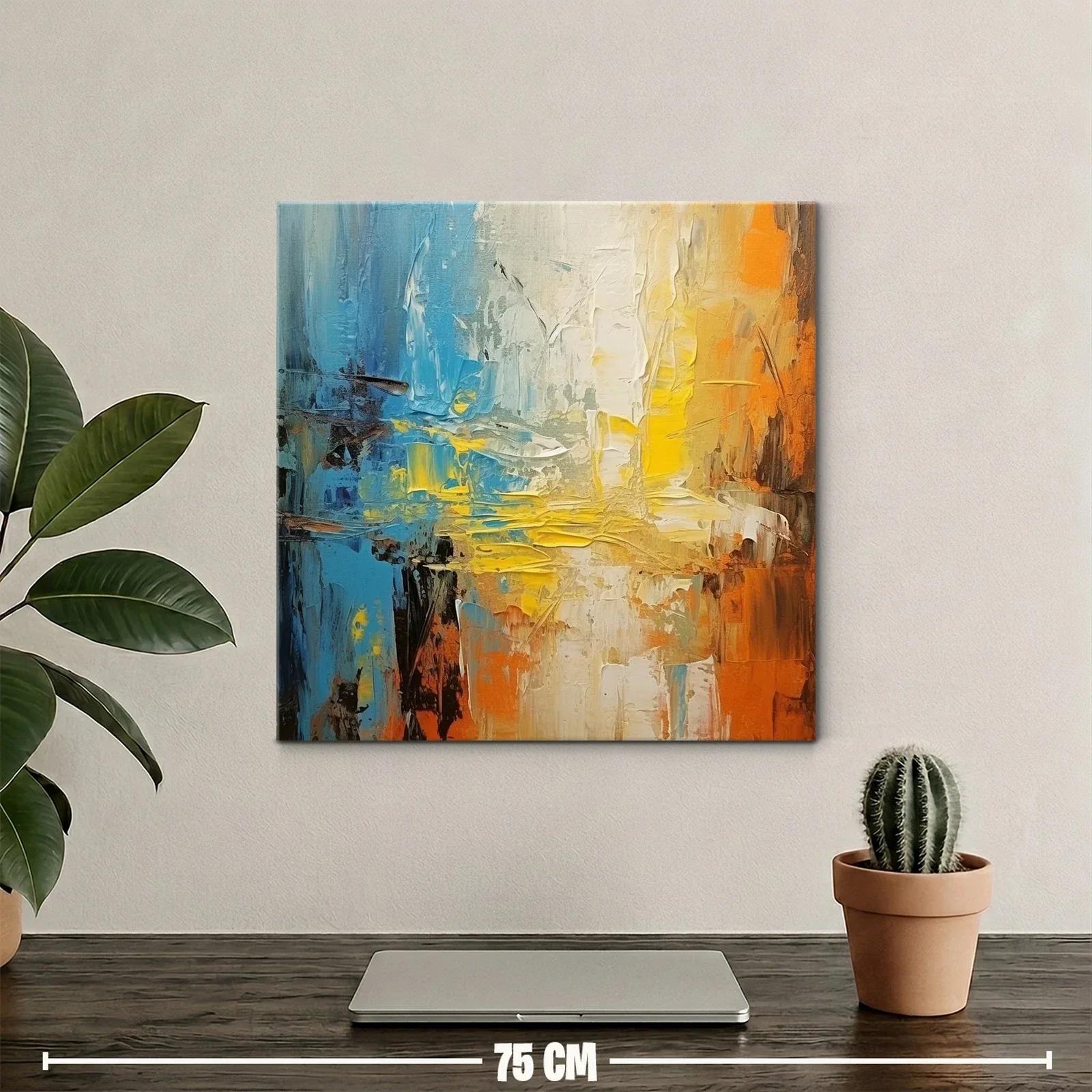 Cuadro abstracto con tonos cálidos y fríos vibrantes — miniatura 2