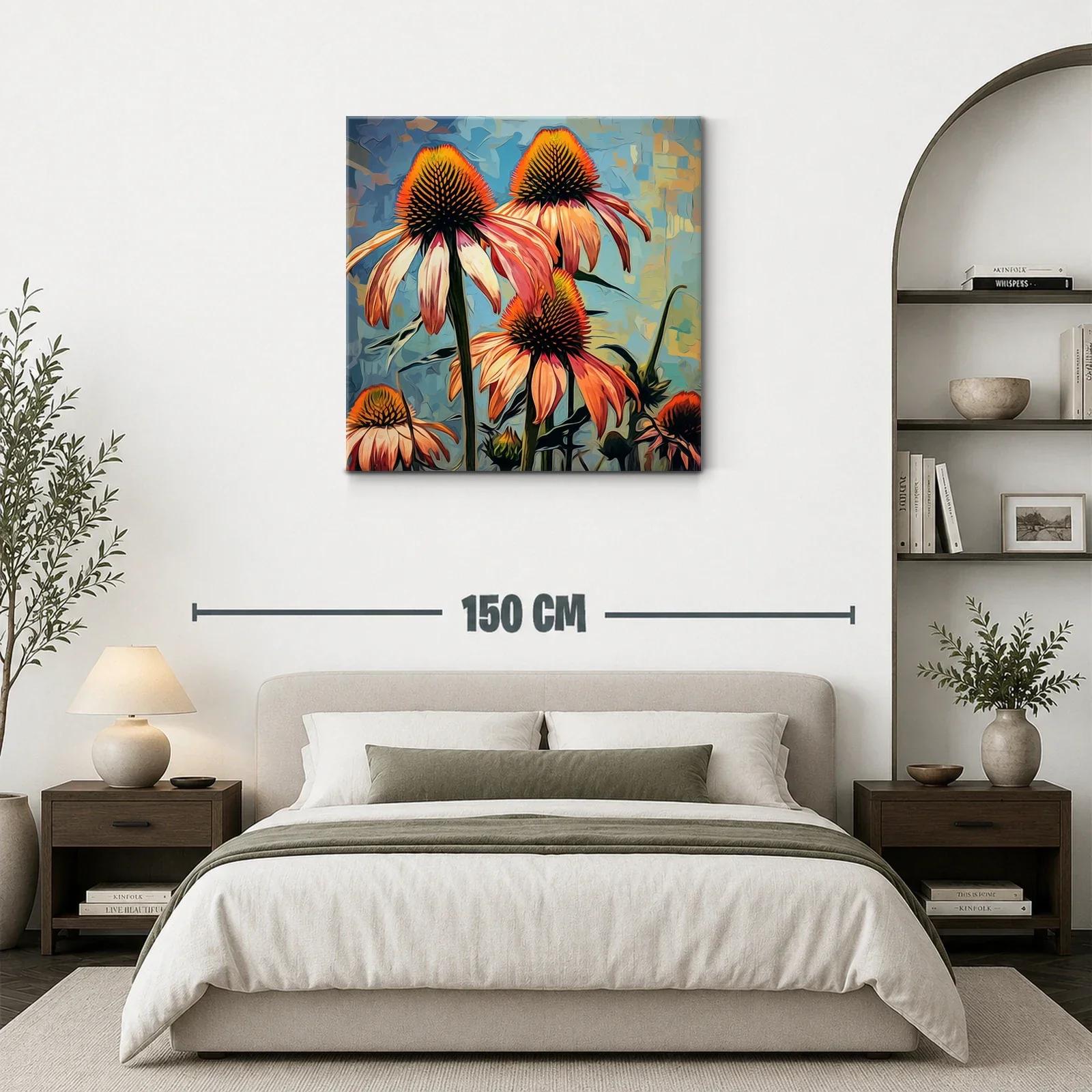 Flores vibrantes con tonos cálidos sobre fondo azul — miniatura 3