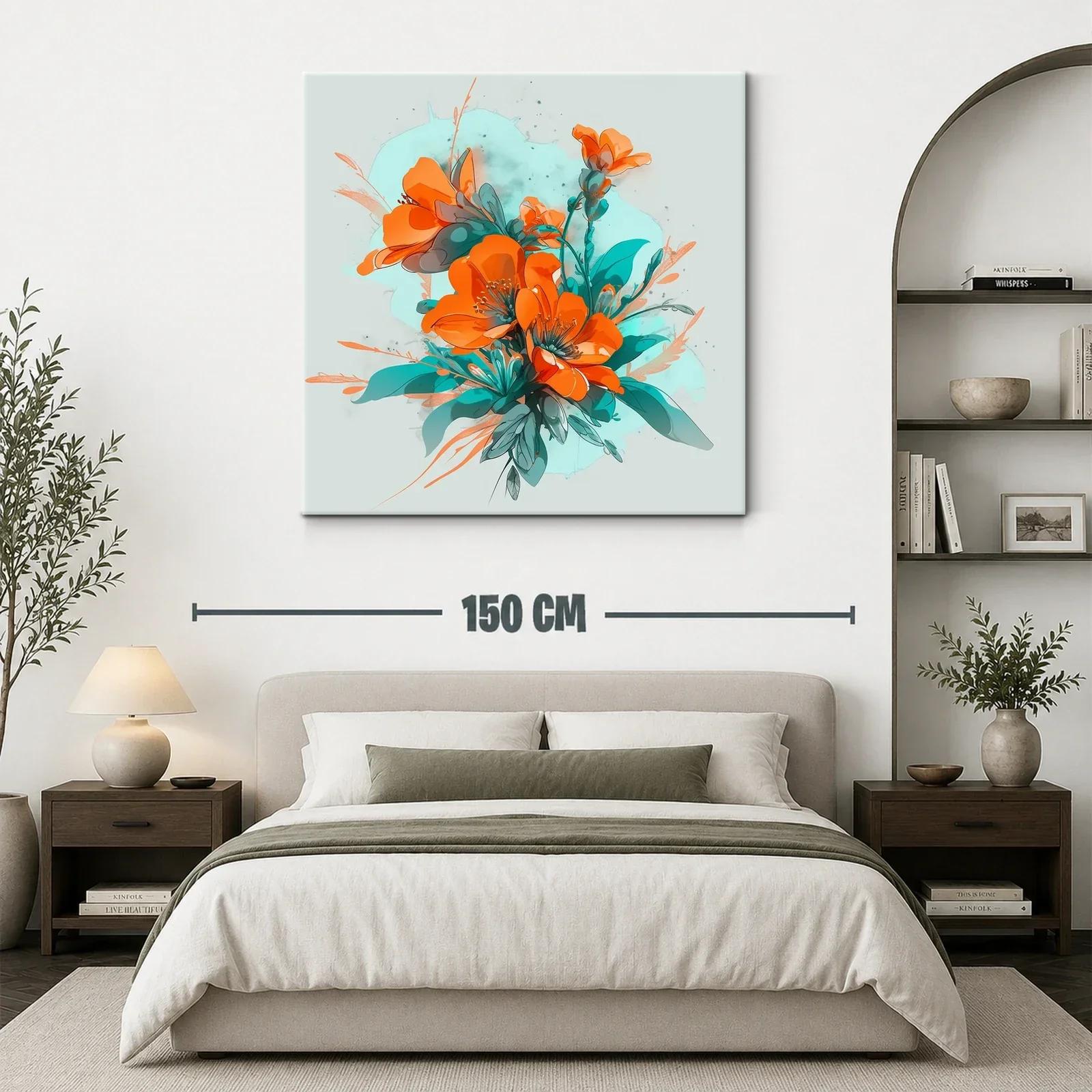 Cuadro floral con vibrante combinación de naranjas y turquesas — miniatura 3