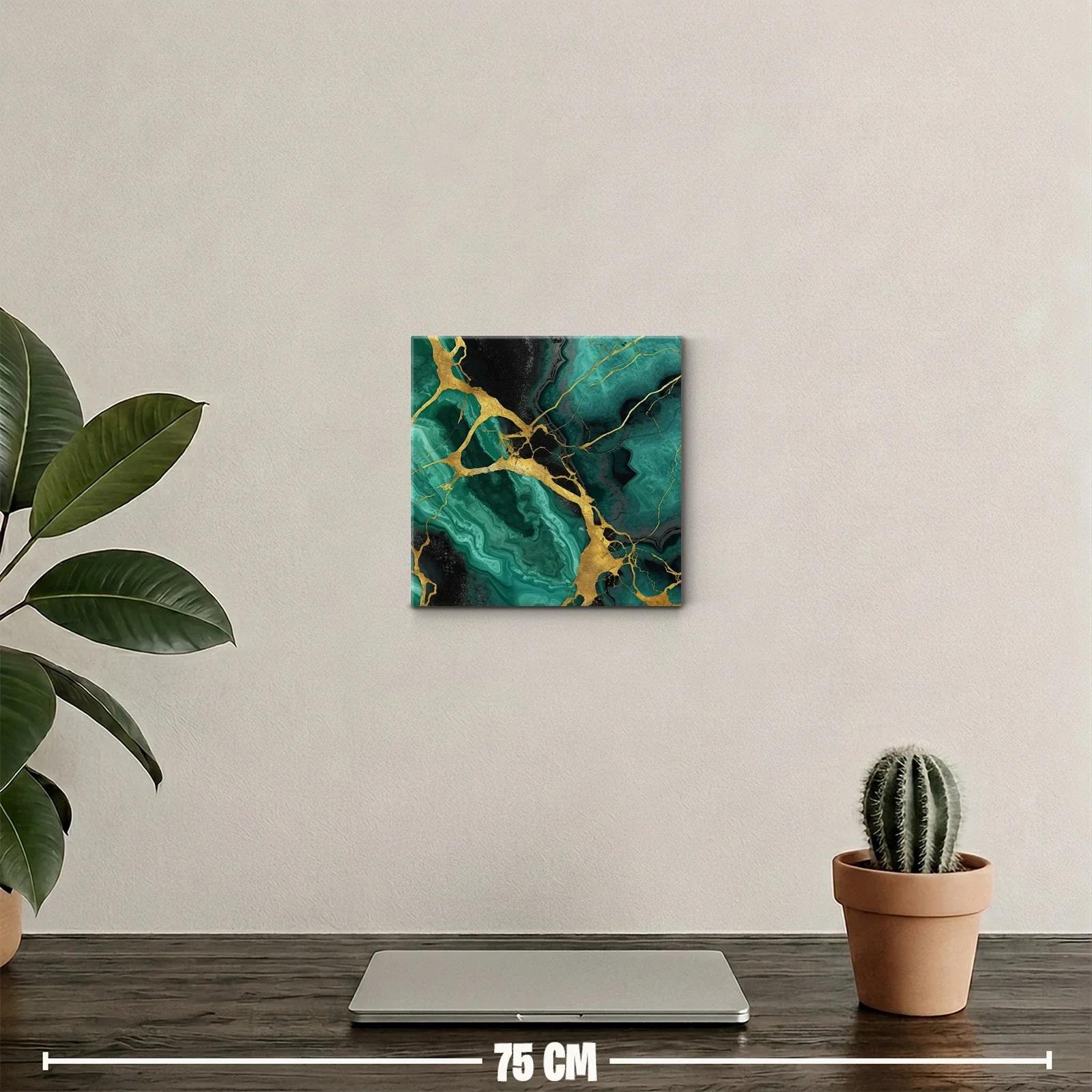 Cuadro abstracto en tonos verdes y dorados con diseño armonioso — miniatura 2