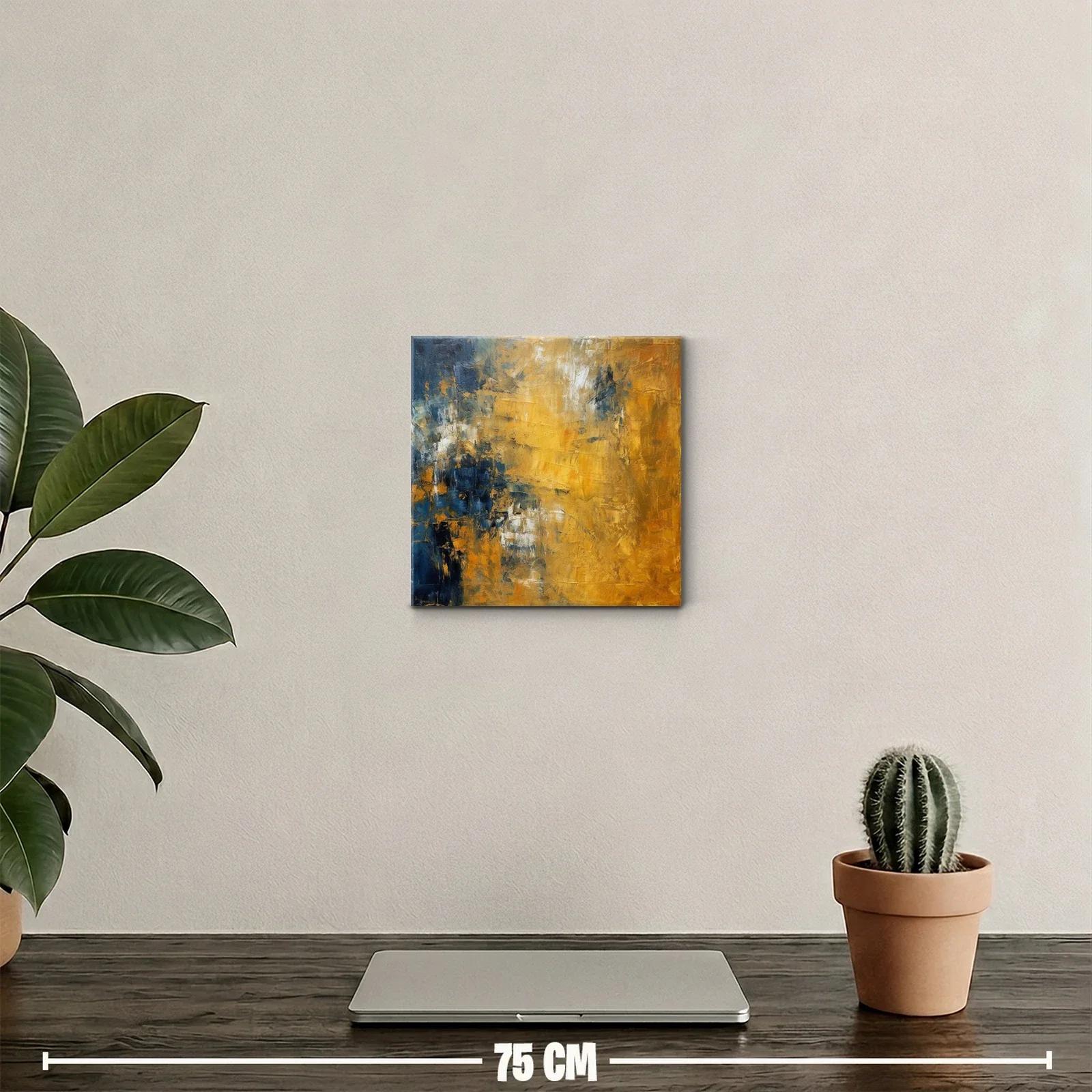 Cuadro abstracto en tonos dorados y azul profundo — miniatura 2