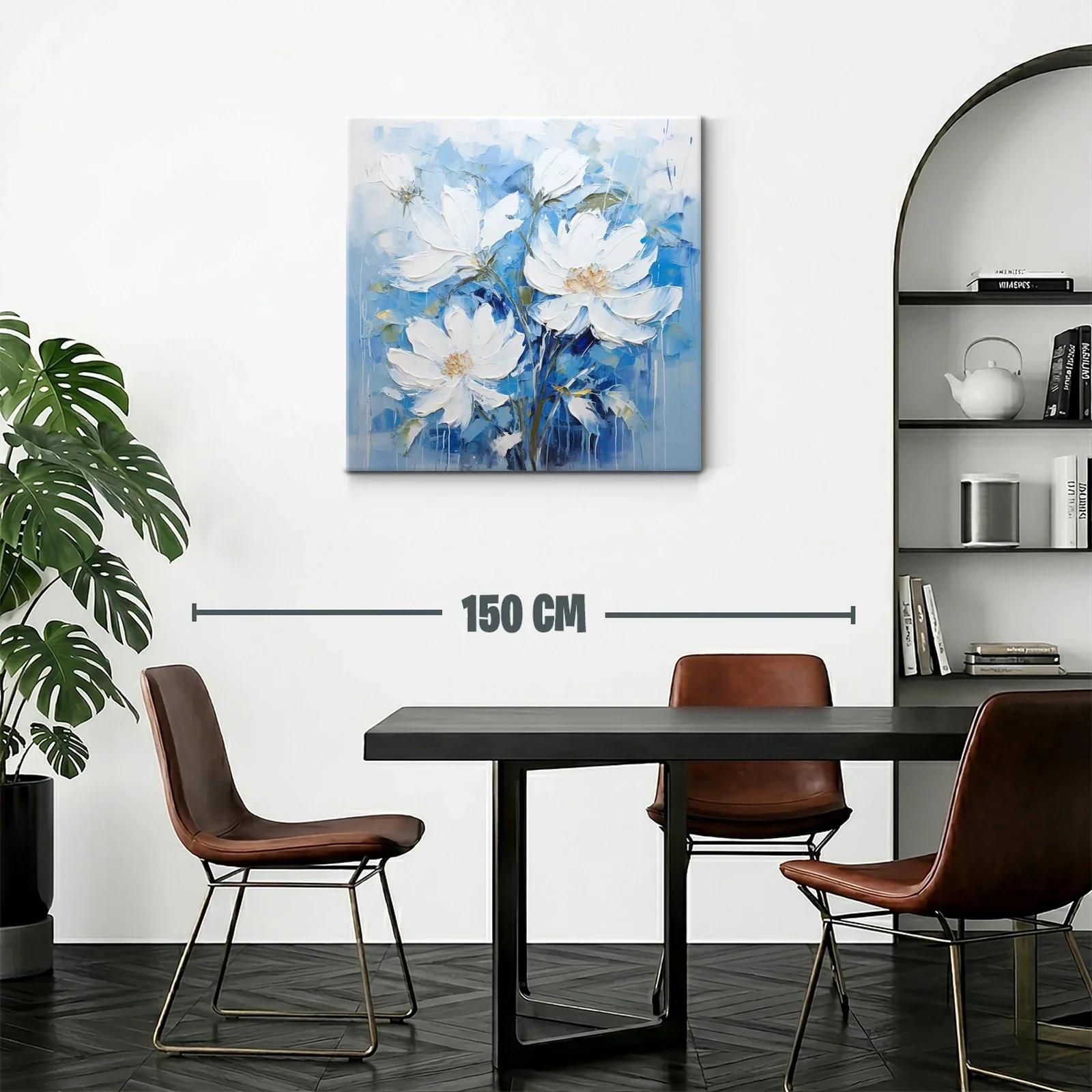 Cuadro con delicadas flores blancas sobre fondo azul — miniatura 2