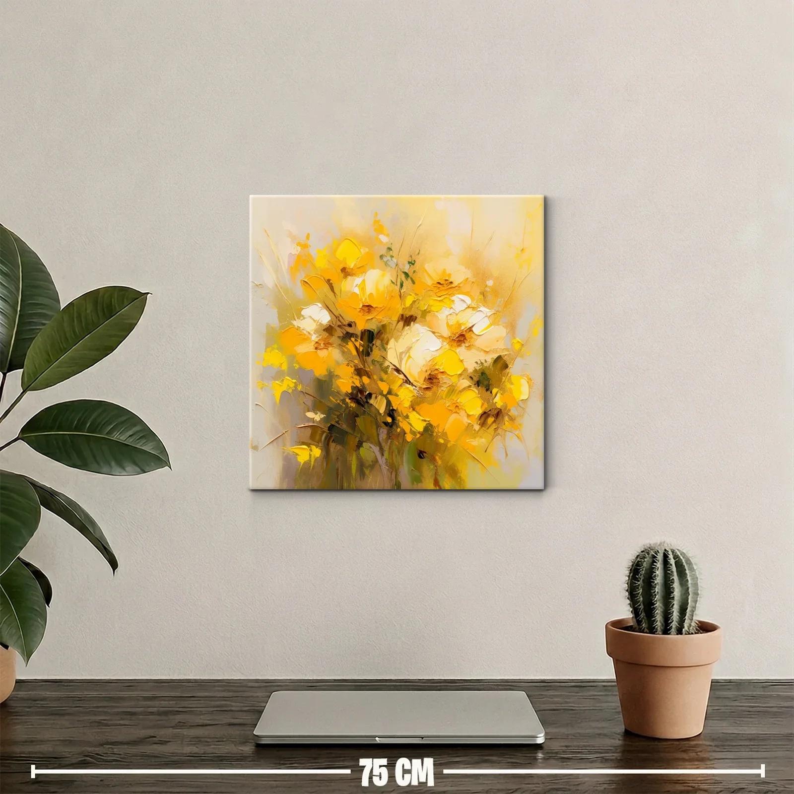 Cuadro floral con bouquet vibrante en tonos amarillos y ocres — miniatura 2