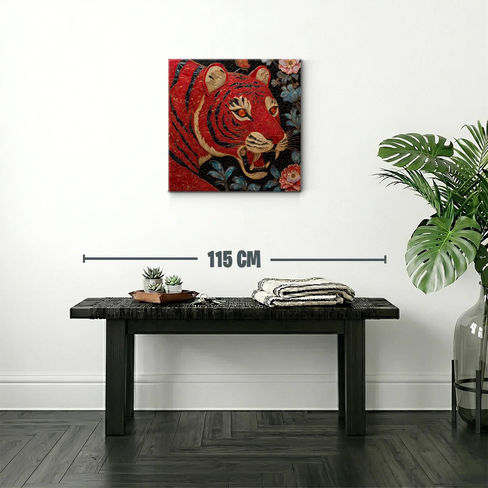 Imponente tigre rojo entre flores cálidas y azules — miniatura 2