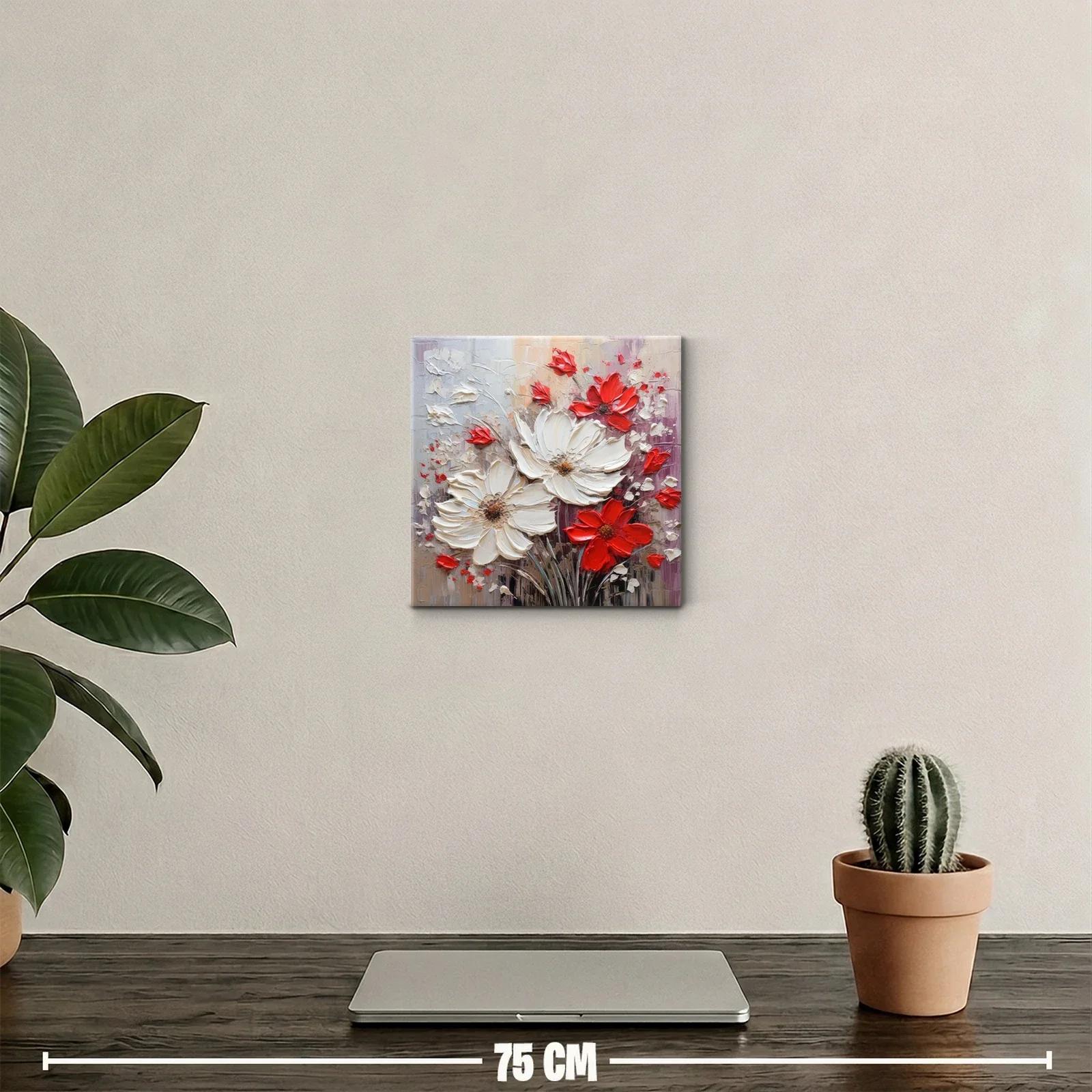 Cuadro decorativo de flores rojas y blancas en tonos suaves — miniatura 2