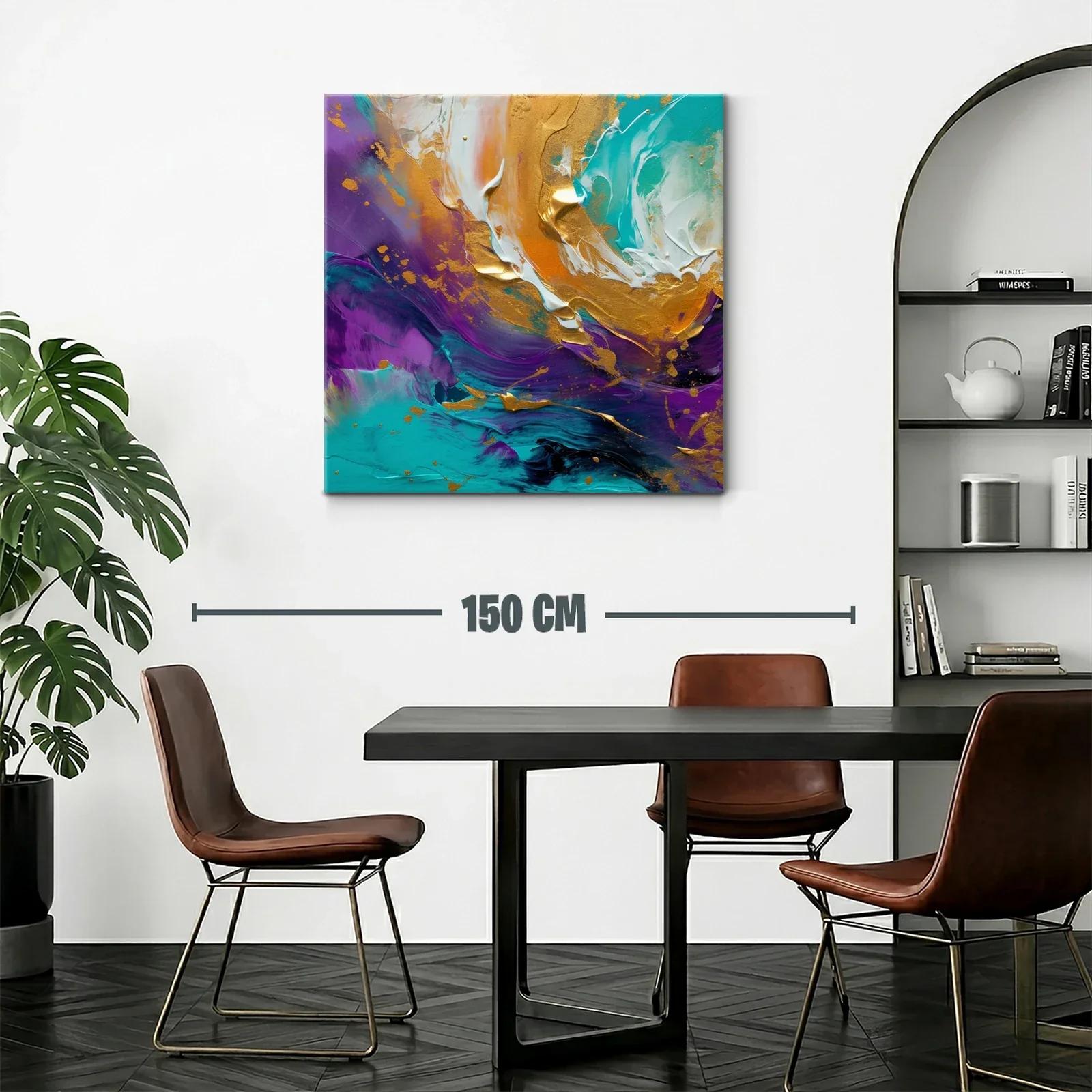 Cuadro abstracto con vibrantes tonos turquesa y dorado — miniatura 2