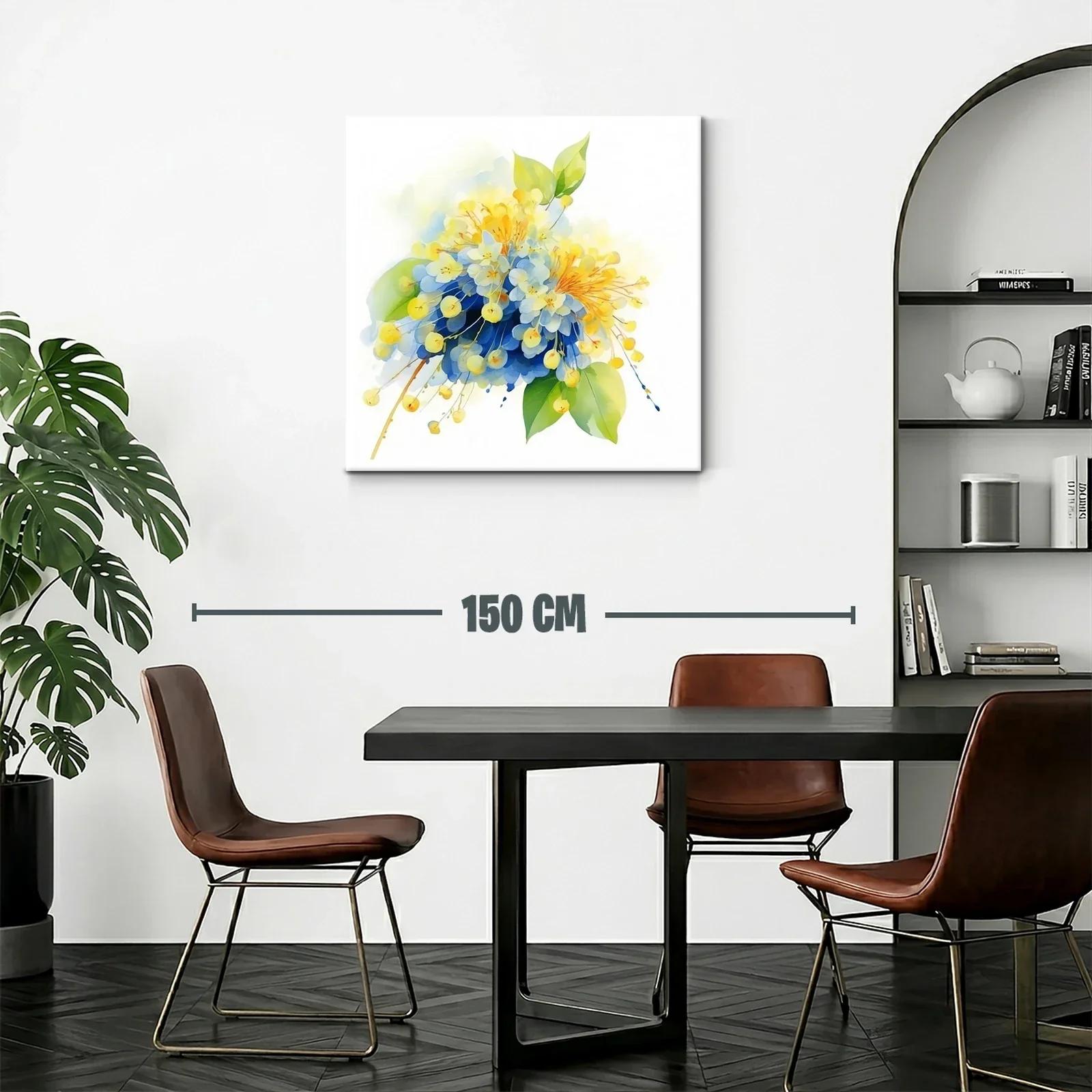 Cuadro floral en tonos azules y amarillos vibrantes — miniatura 2