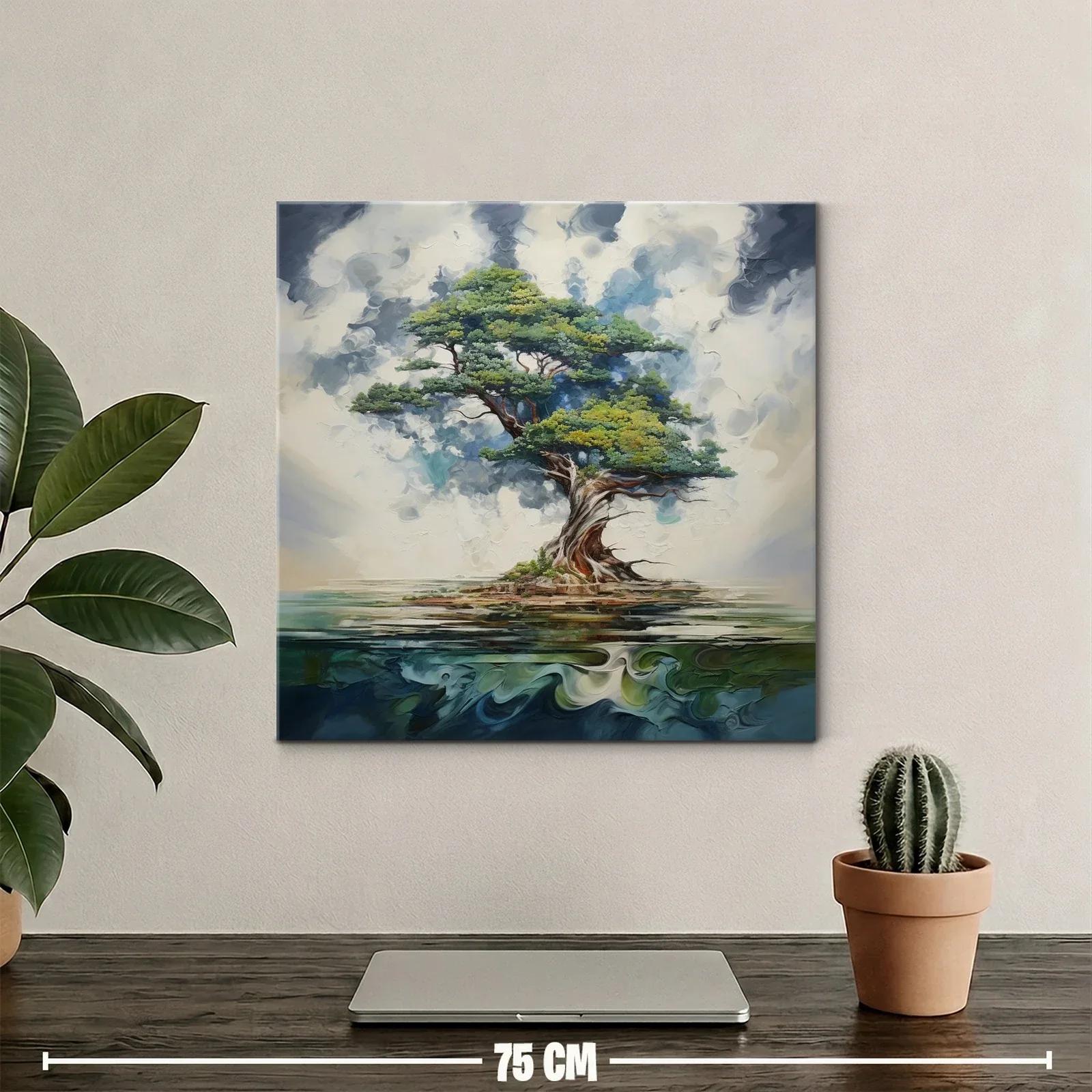Árbol solitario con ramas expansivas sobre agua tranquila — miniatura 2