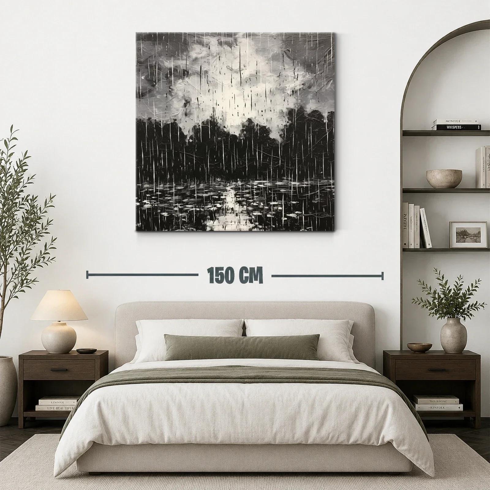 Cuadro artístico paisaje lluvioso en tonos gris y negro — miniatura 3