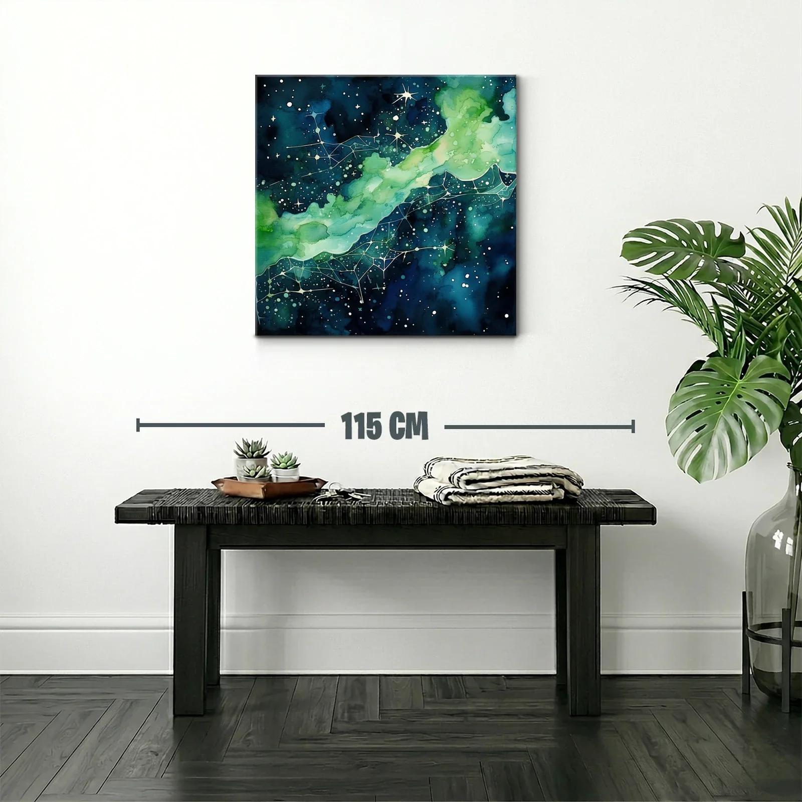 Cuadro abstracto con galaxia en tonos azules y verdes — miniatura 2