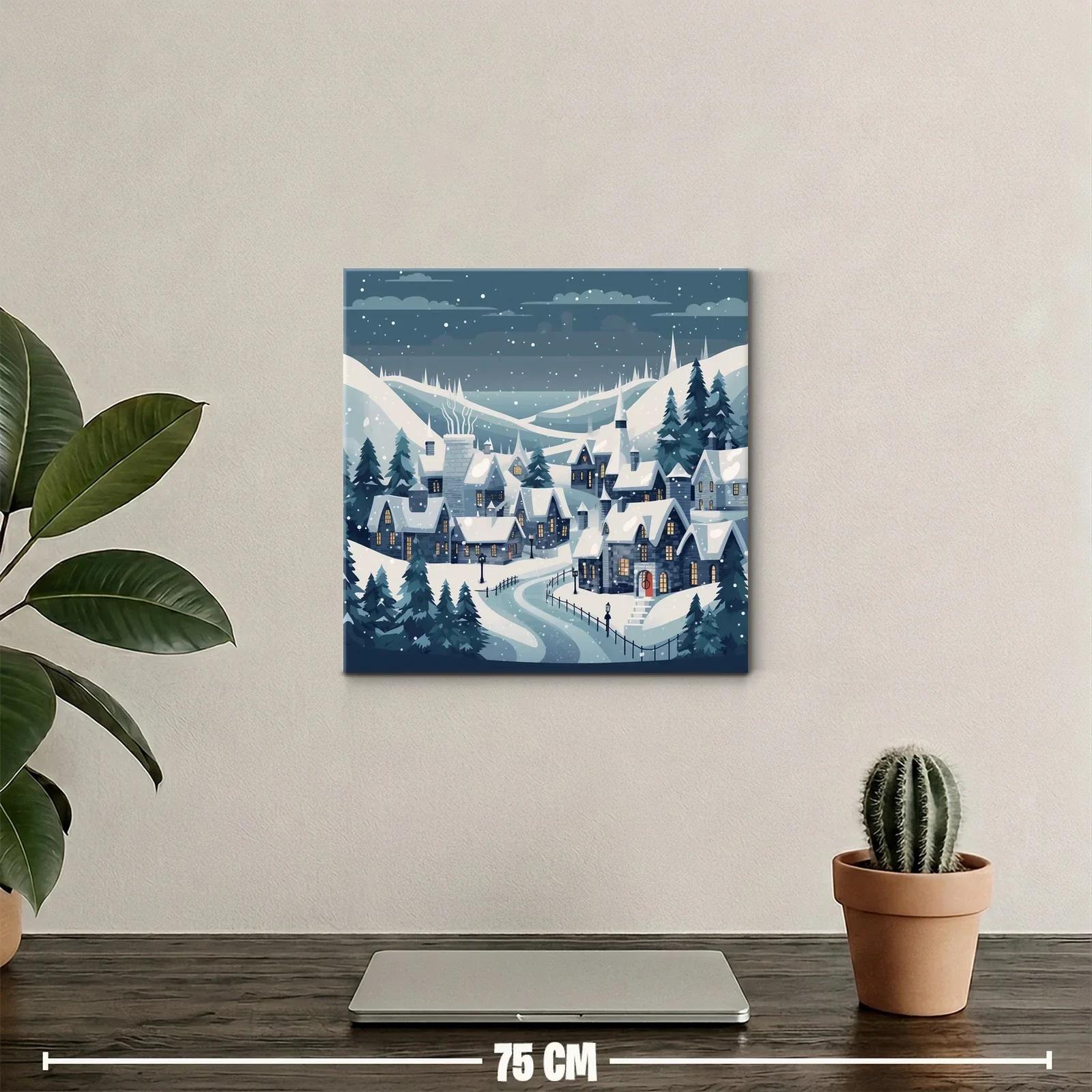Paisaje invernal con pueblo nevado bajo un cielo estrellado — miniatura 2