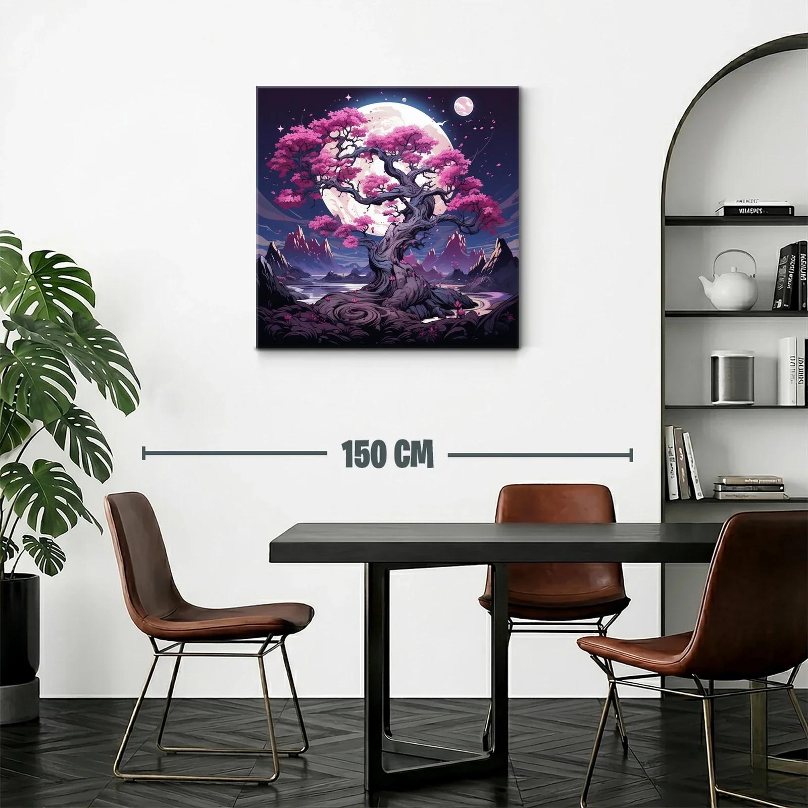 Árbol Sakura bajo luna llena en paisaje fantástico — miniatura 2