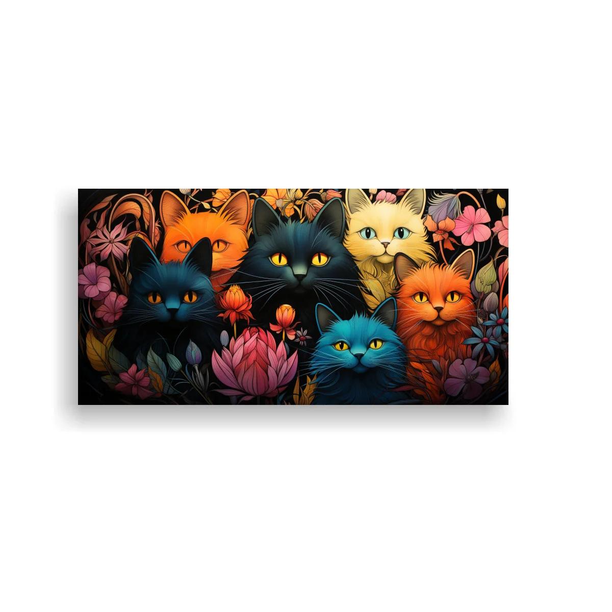 Cuadro grupo de gatos entre flores rosadas — imagen principal