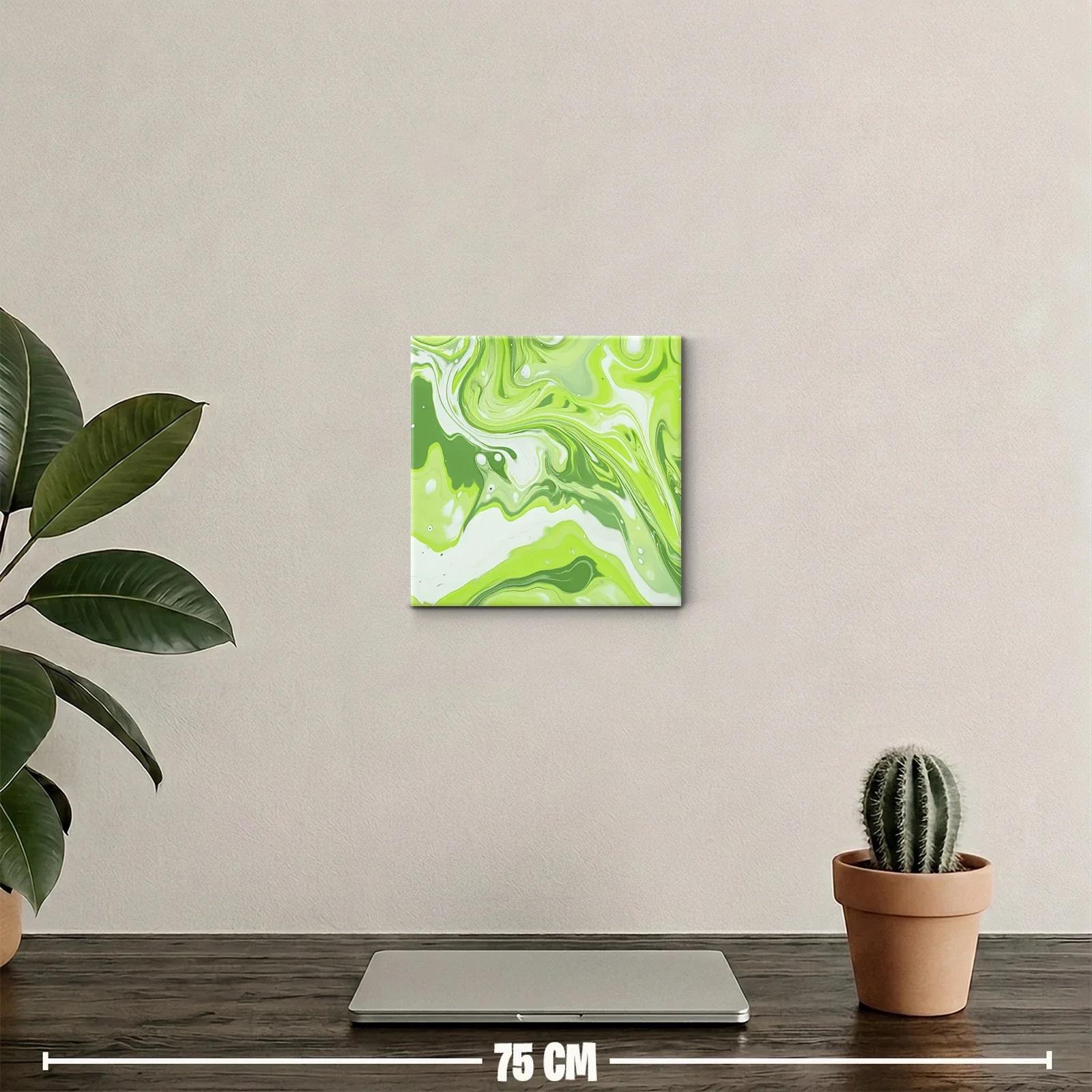 Cuadro decorativo con diseño abstracto en tonos verdes y blancos — miniatura 2
