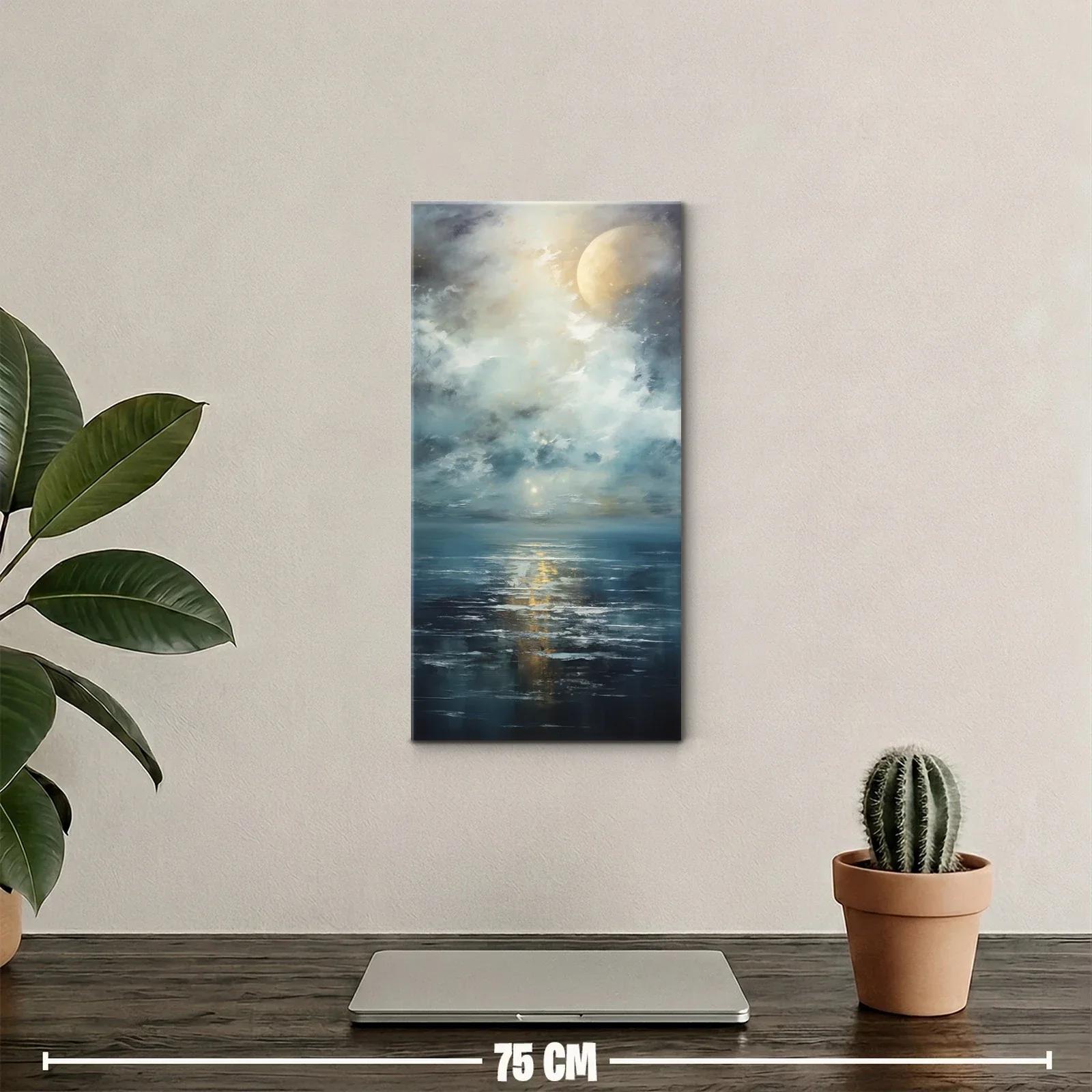 Cuadro luna sobre el mar con reflejo plateado — miniatura 2