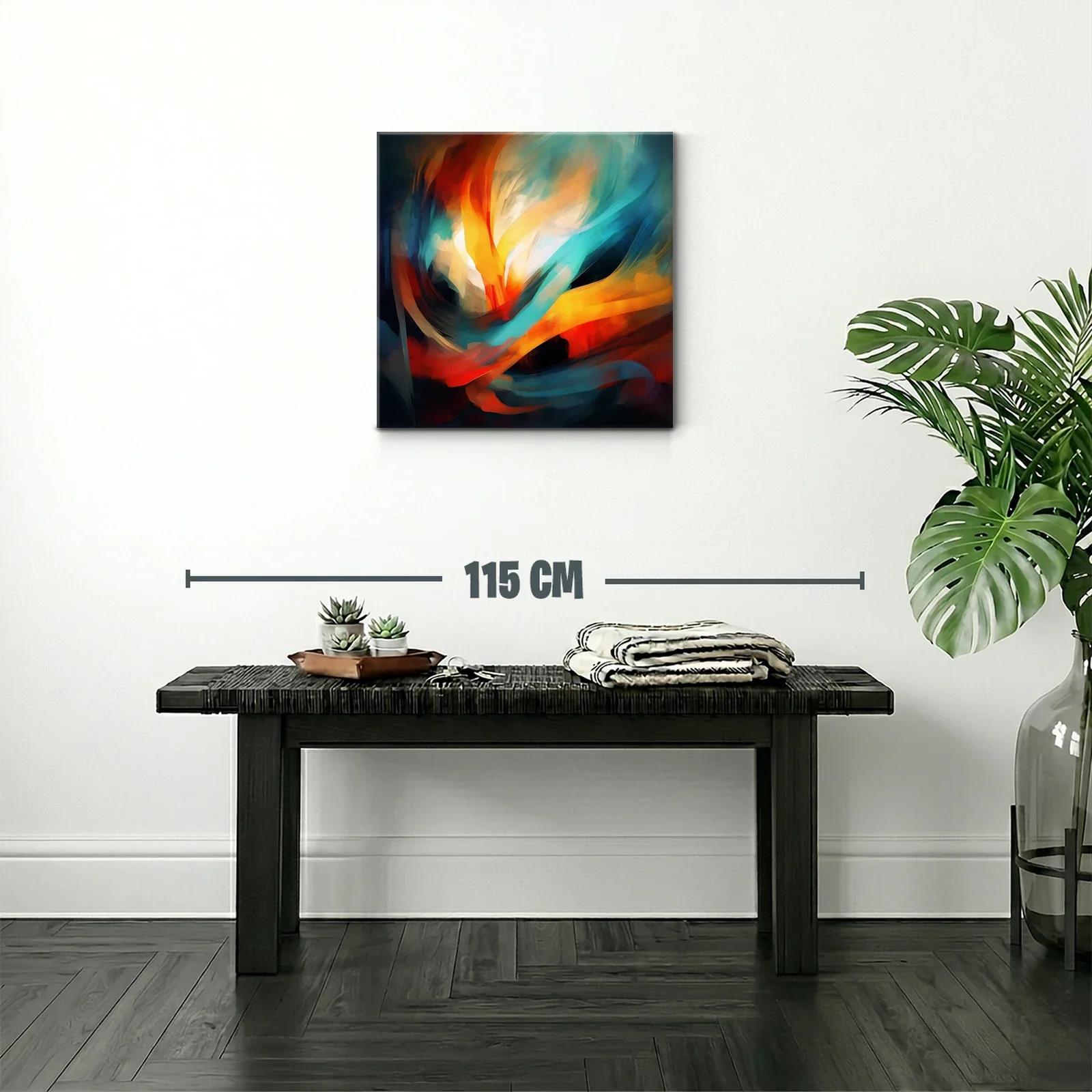 Cuadro abstracto con vibrantes tonos cálidos y fríos en movimiento — miniatura 2
