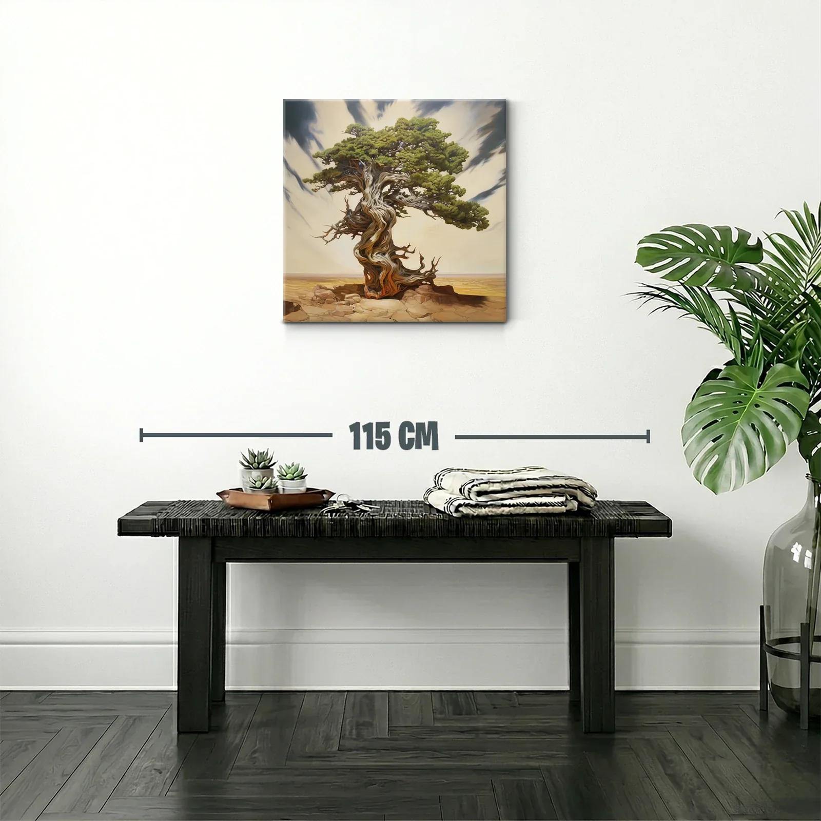 Árbol retorcido en paisaje desértico con cielo dramático — miniatura 2