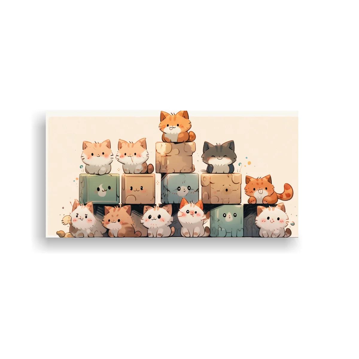 Cuadro gatitos naranjas y grises sobre cubos pastel — imagen principal