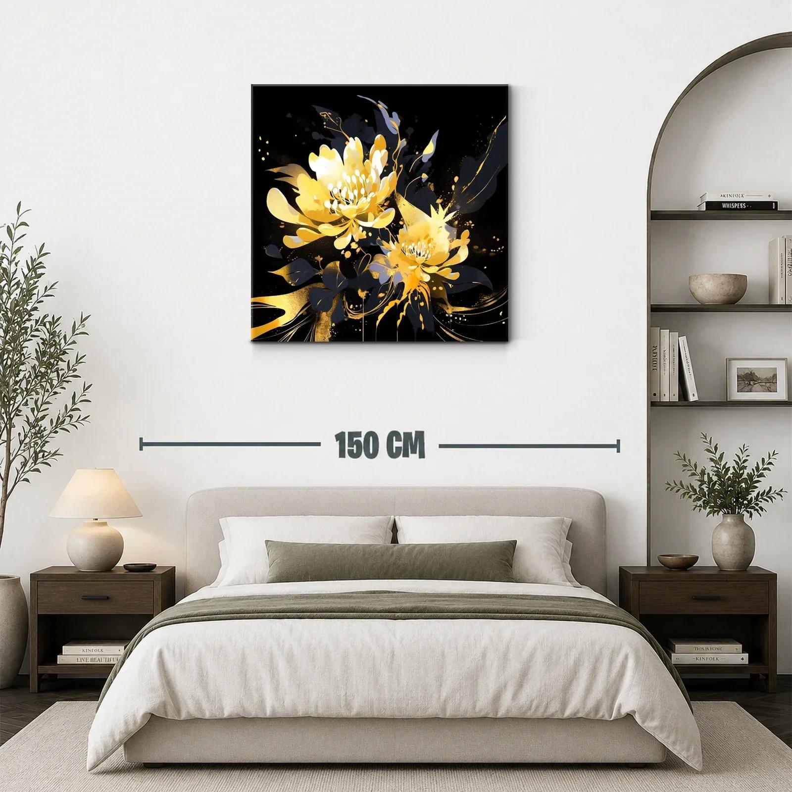 Cuadro floral vibrante con tonos amarillos y negros — miniatura 3