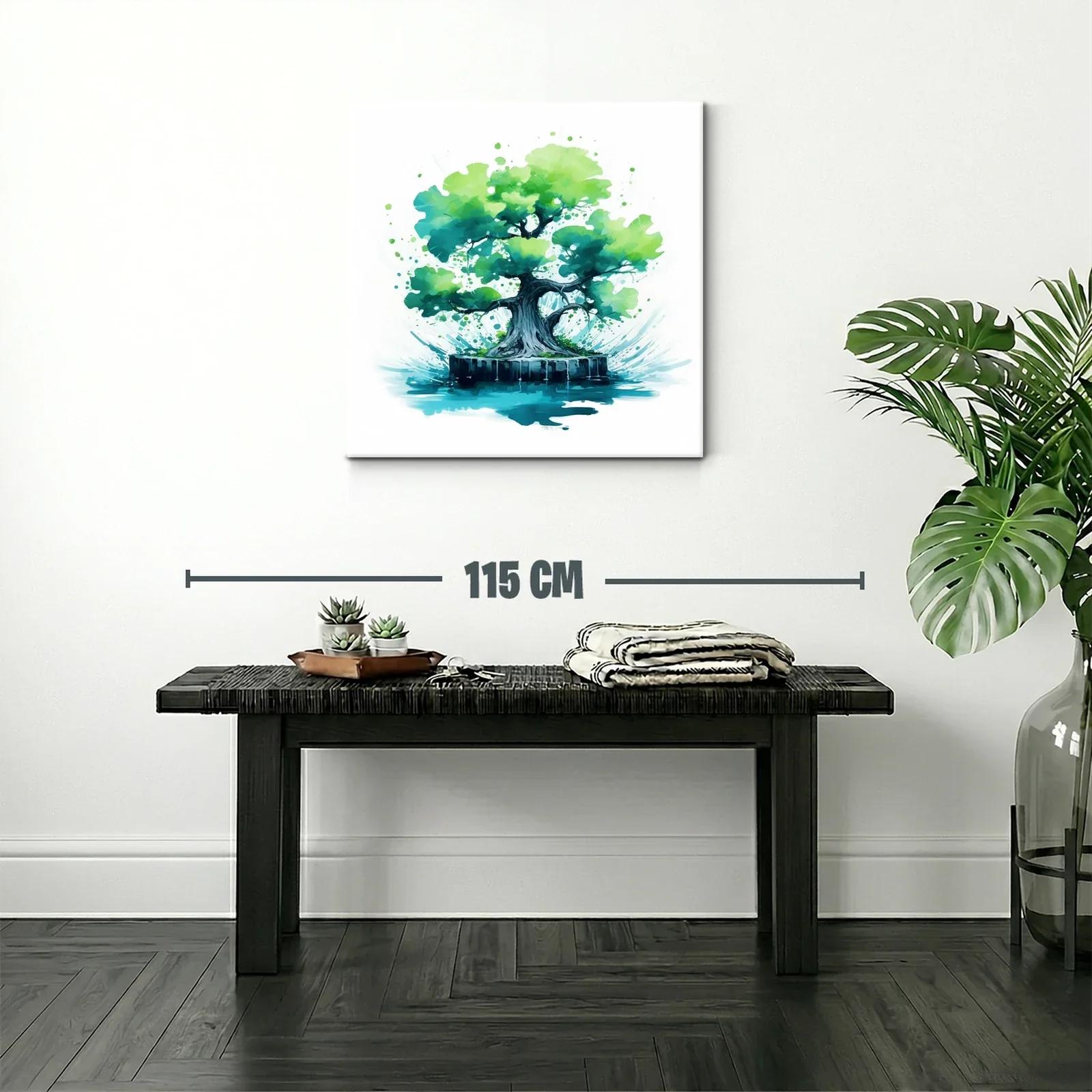 Cuadro árbol verde con efecto acuarela vibrante — miniatura 2