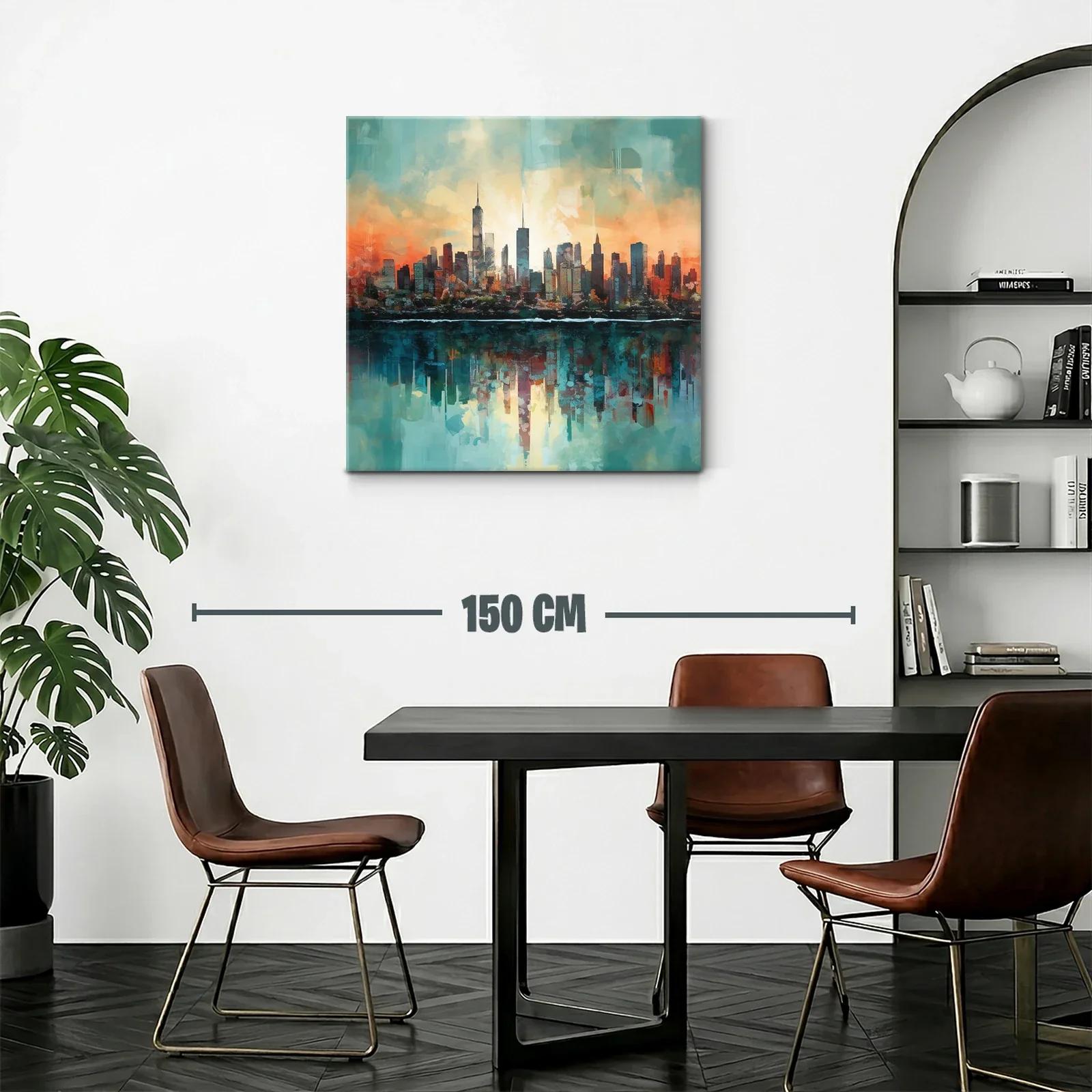 Ciudad al Amanecer con Reflejos en el Agua — miniatura 2