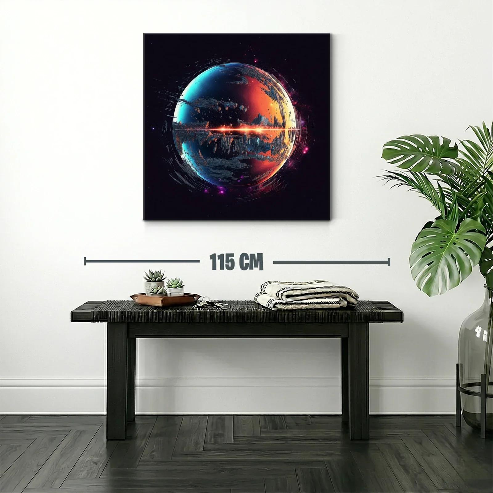 Cuadro abstracto planeta fuego y hielo en galaxia oscura — miniatura 2