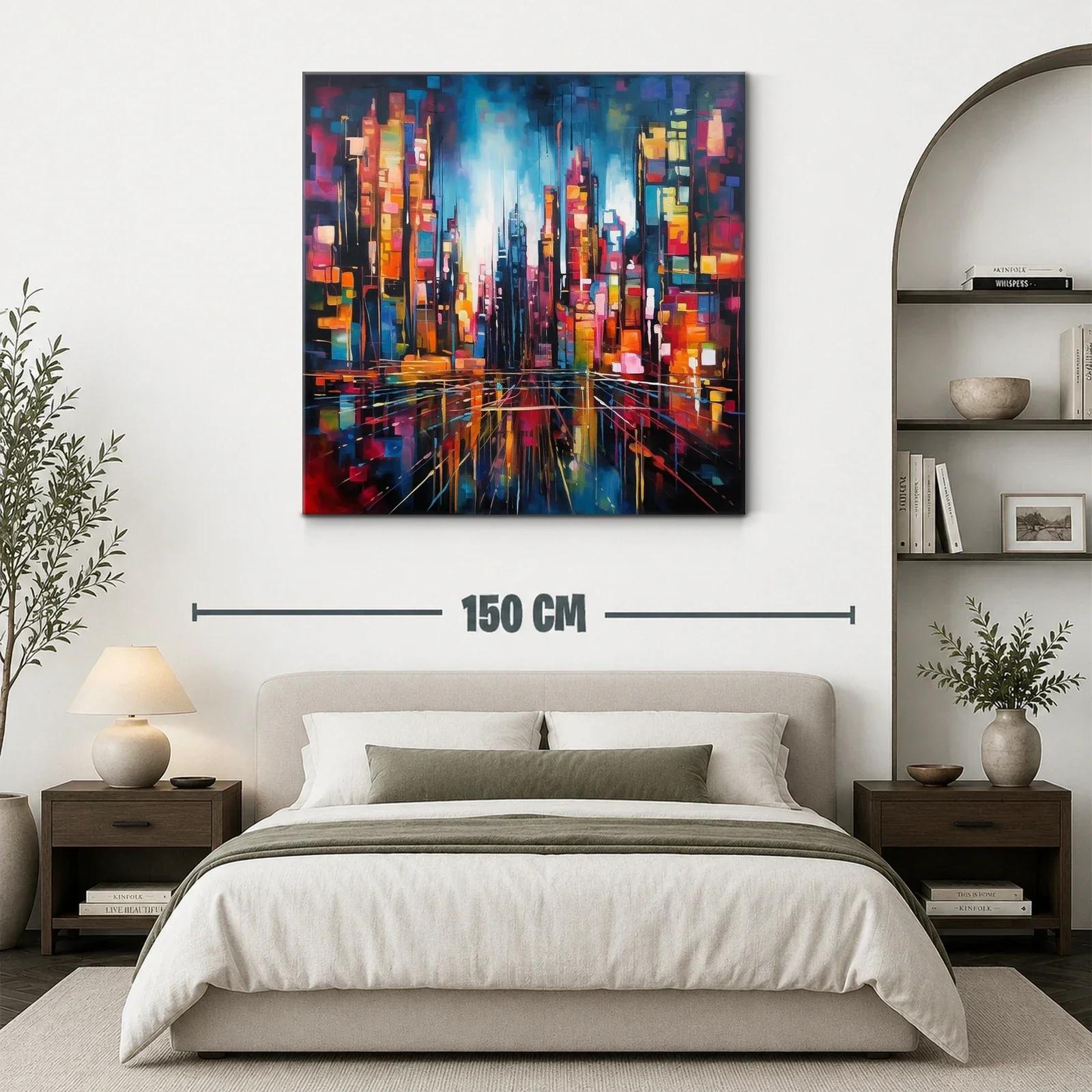 Cuadro abstracto de ciudad vibrante con luces y reflejos — miniatura 3