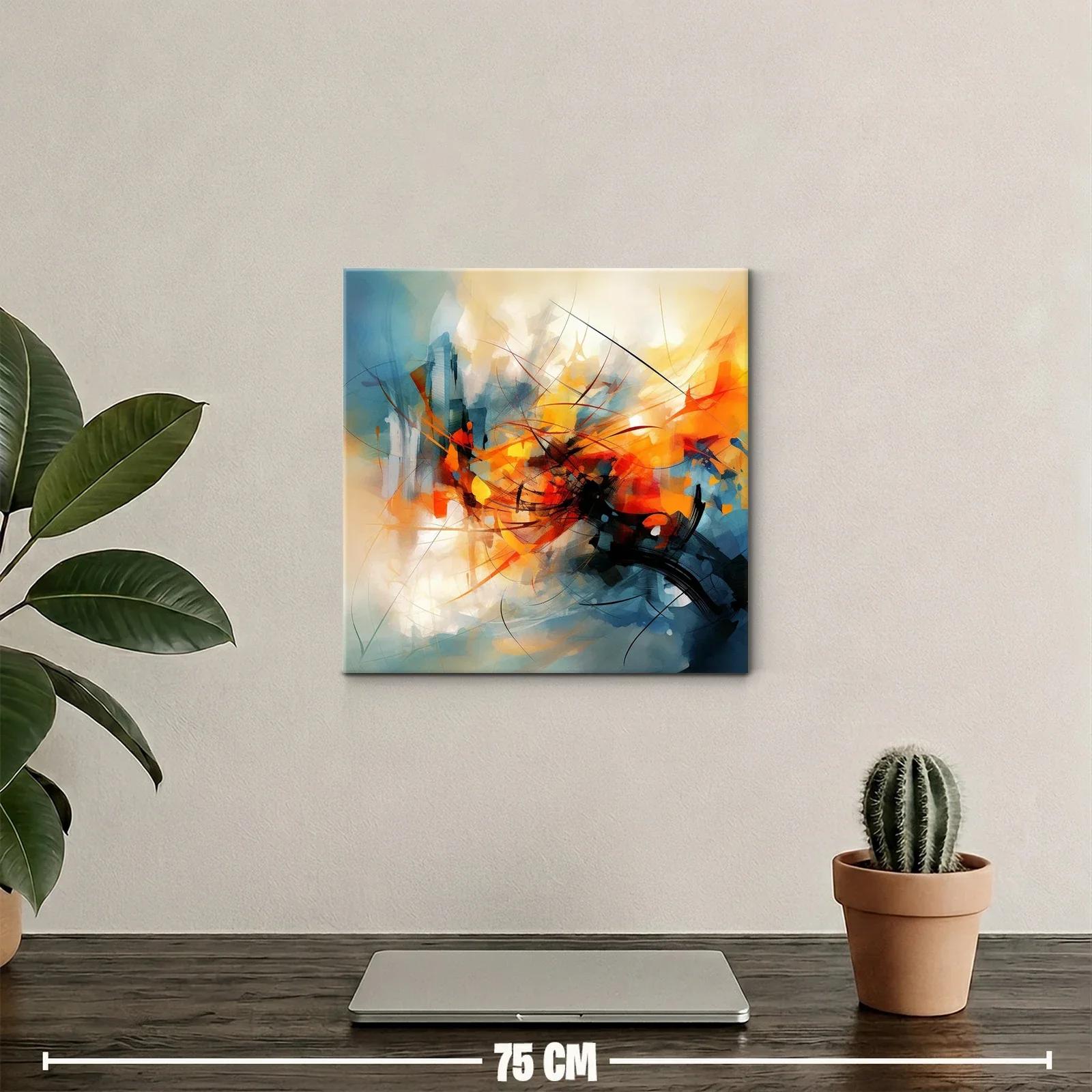 Cuadro abstracto con vibrantes tonos anaranjados y azules dinámicos — miniatura 2