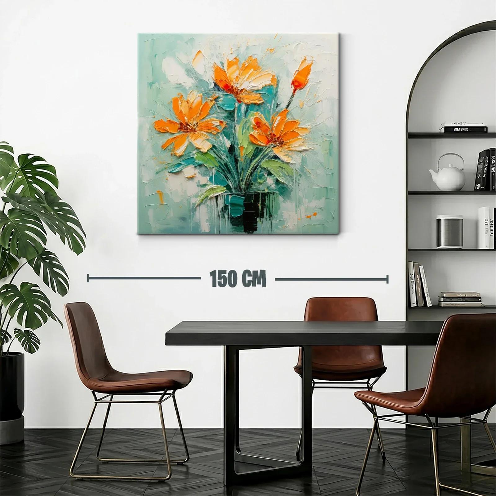 Cuadro floral vibrante con tonos naranjas y verdes — miniatura 2