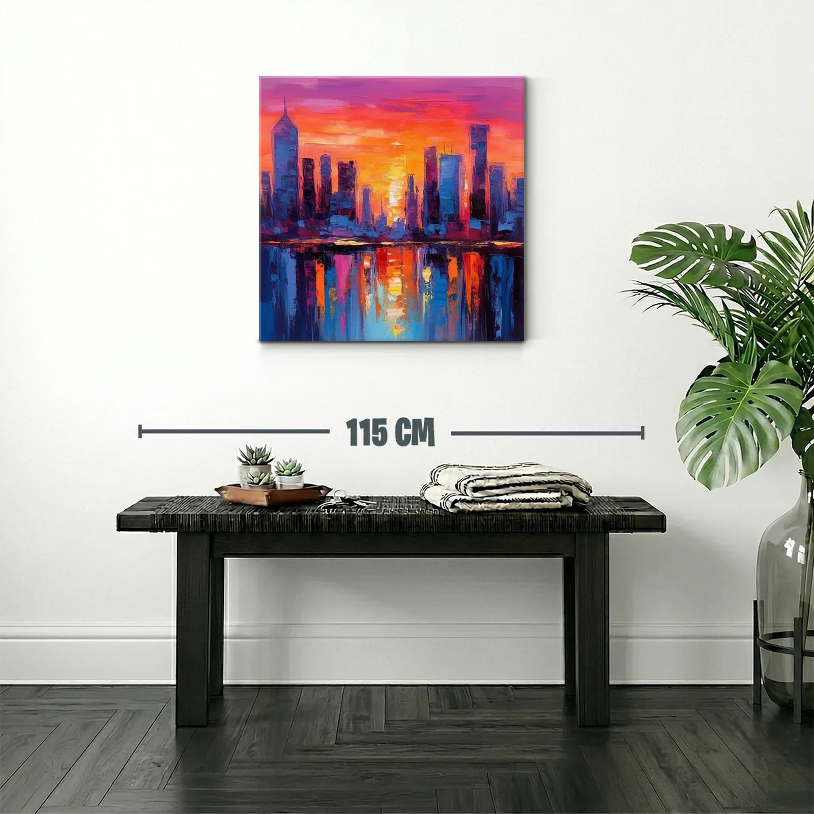 Atardecer vibrante sobre ciudad reflejada en agua — miniatura 2