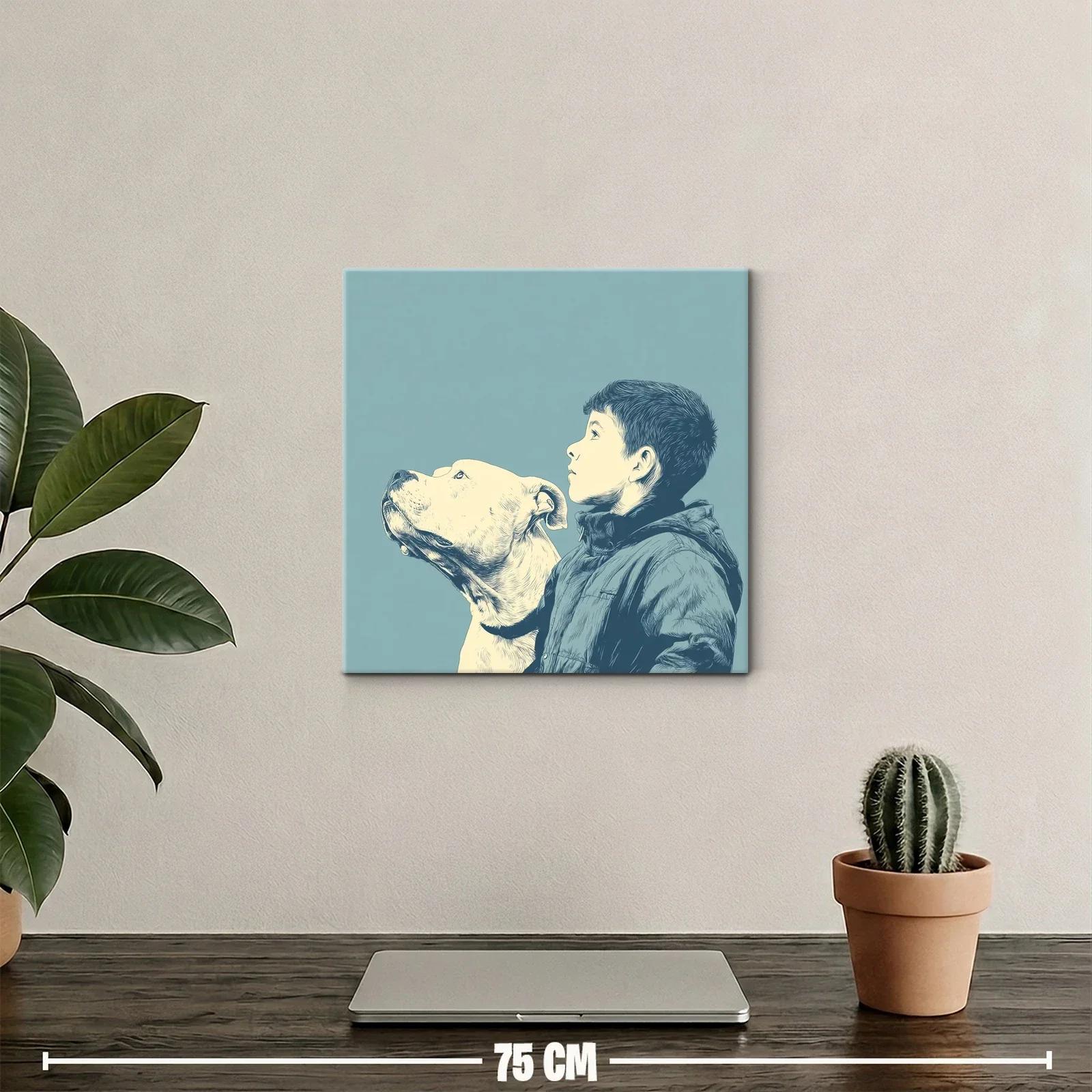 Retrato sereno de niño y perro en tonos azules suaves — miniatura 2