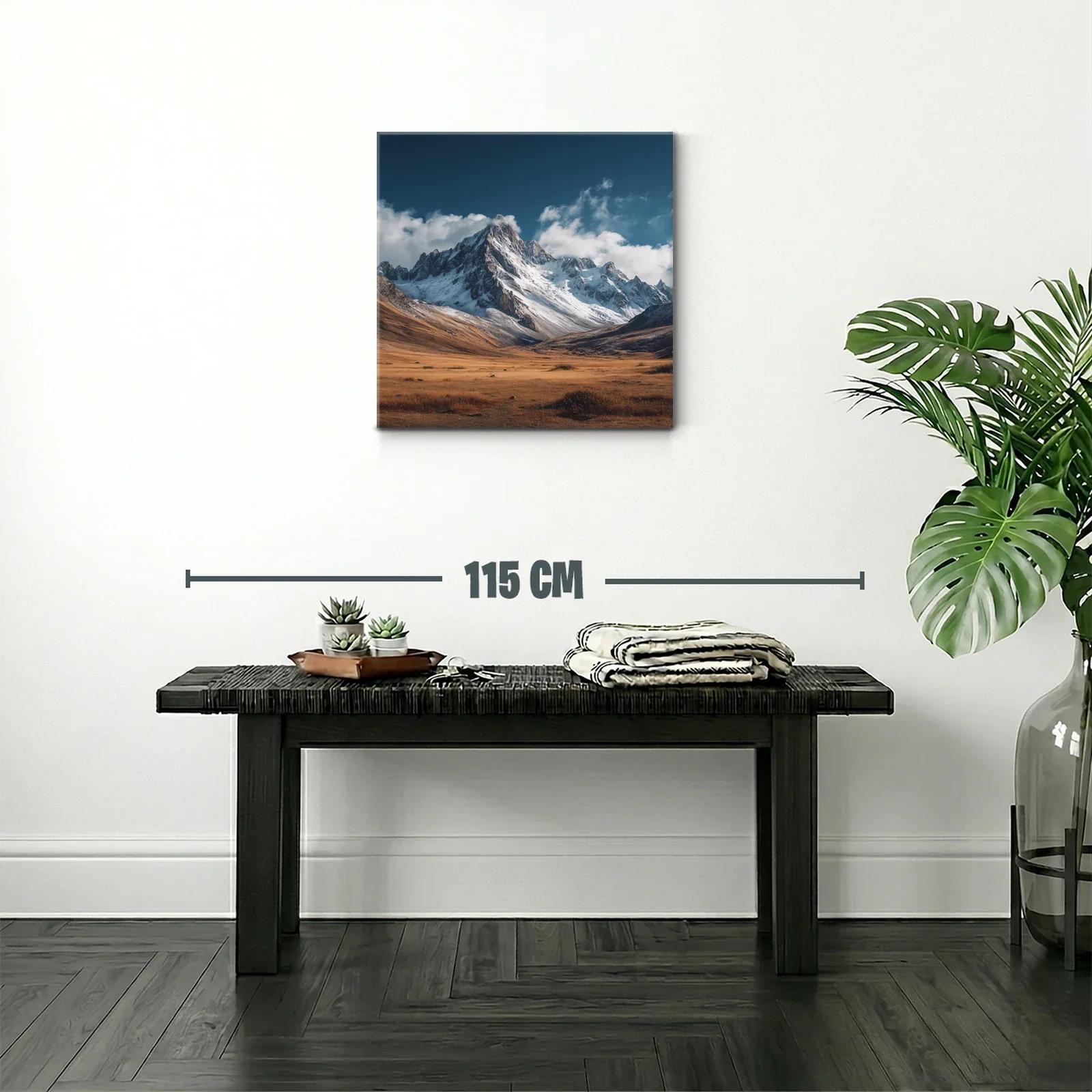 Montañas nevadas con cielo azul y pradera dorada — miniatura 2
