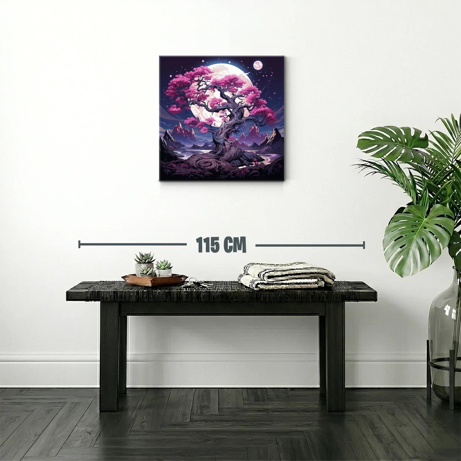 Árbol Sakura bajo luna llena en paisaje fantástico — miniatura 2