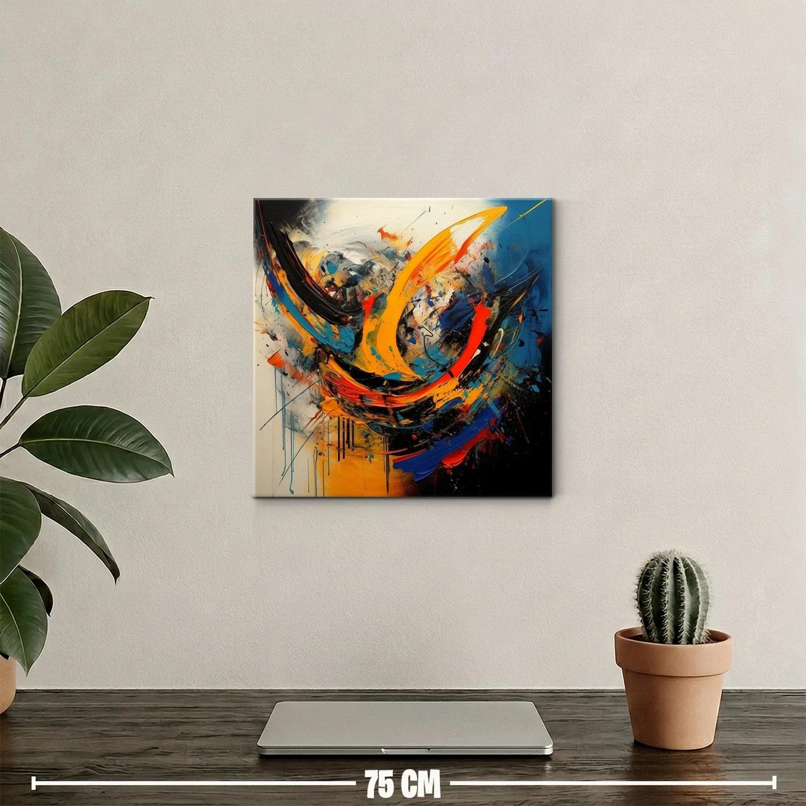 Cuadro abstracto con dinámicos trazos azules y amarillos — miniatura 2