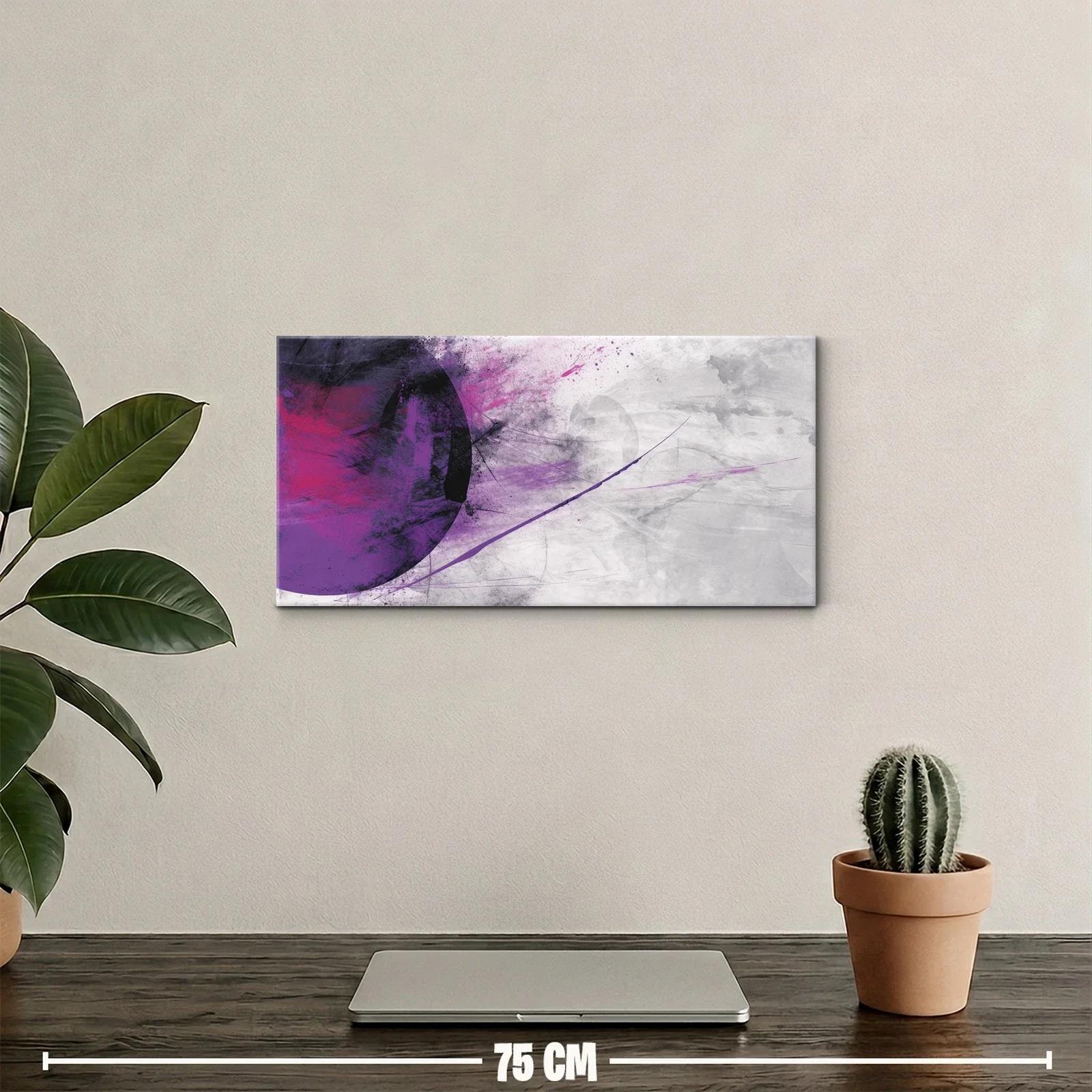 Cuadro abstracto morado con gran círculo y trazos sueltos — miniatura 2