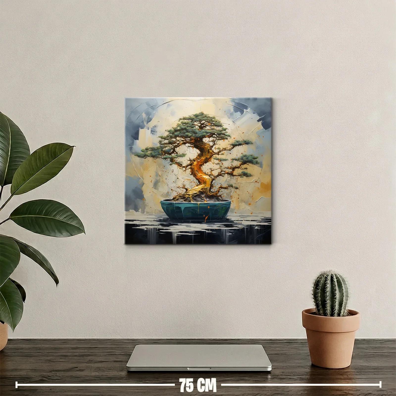 Árbol bonsái en tonos dorados y verdes vibrantes — miniatura 2
