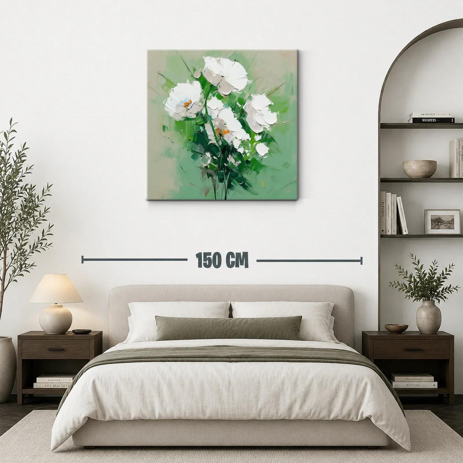 Cuadro flores blancas sobre fondo verde suave — miniatura 3