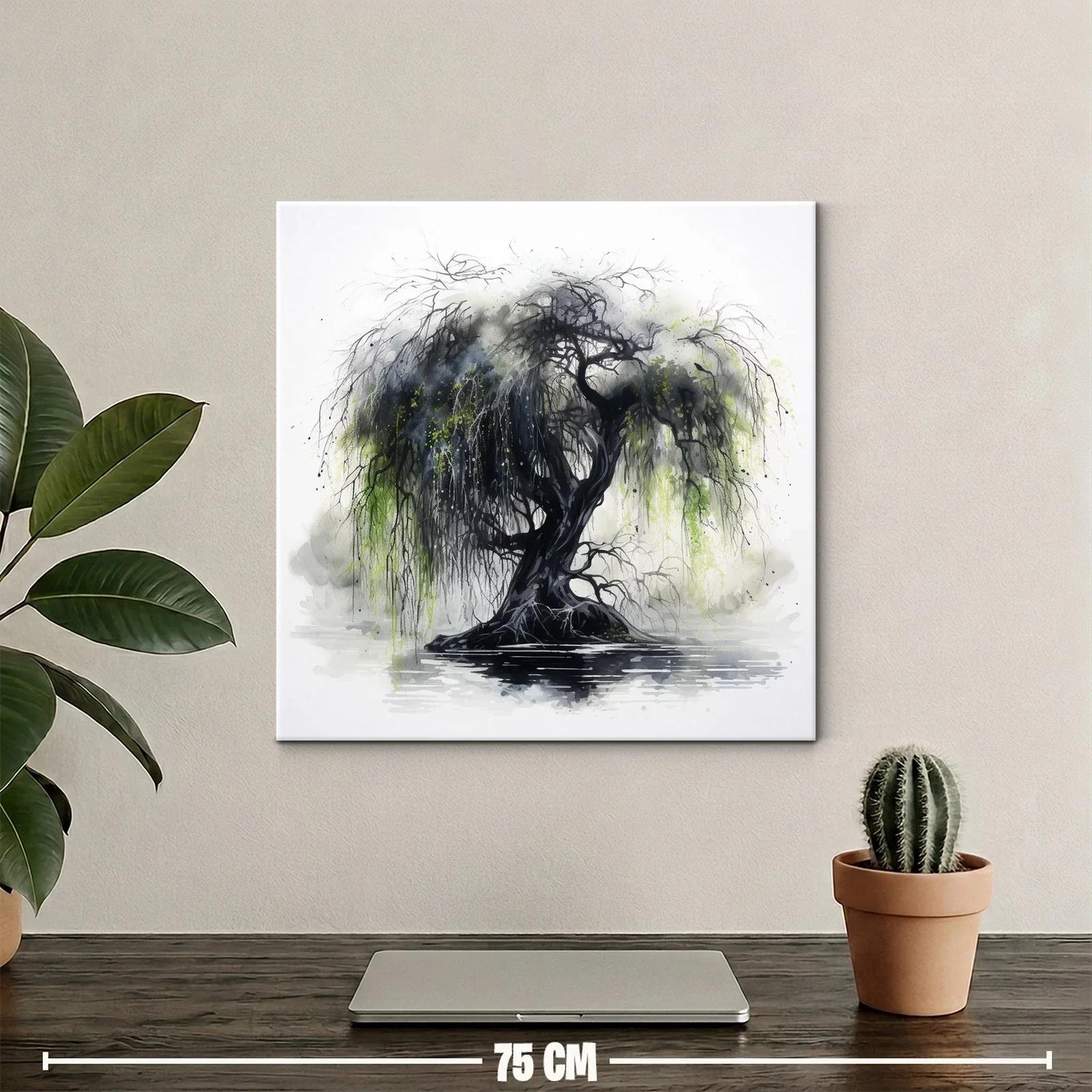 Árbol oscuro con ramas colgantes y reflejos de agua — miniatura 2
