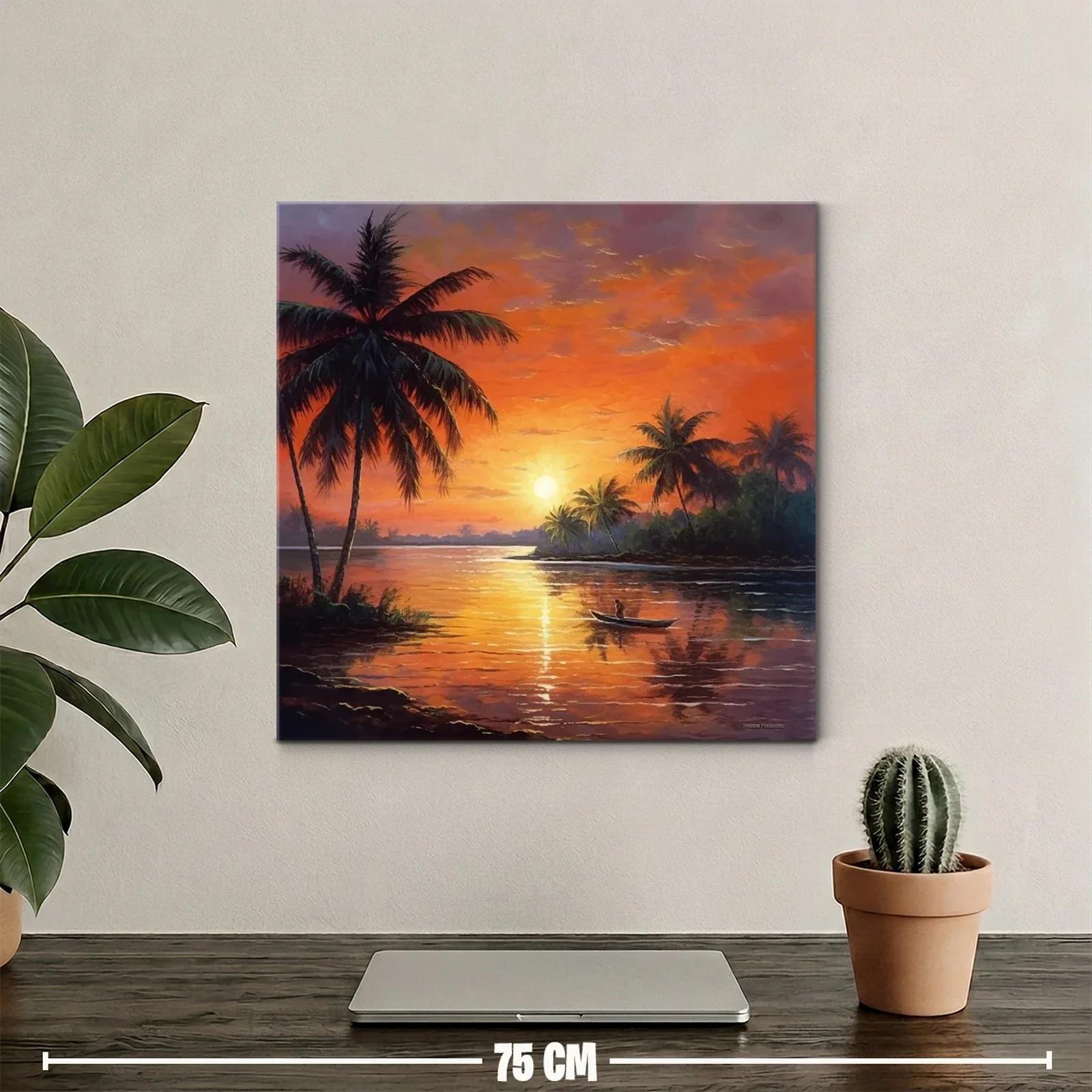 Atardecer tropical con palmeras y río tranquilo — miniatura 2