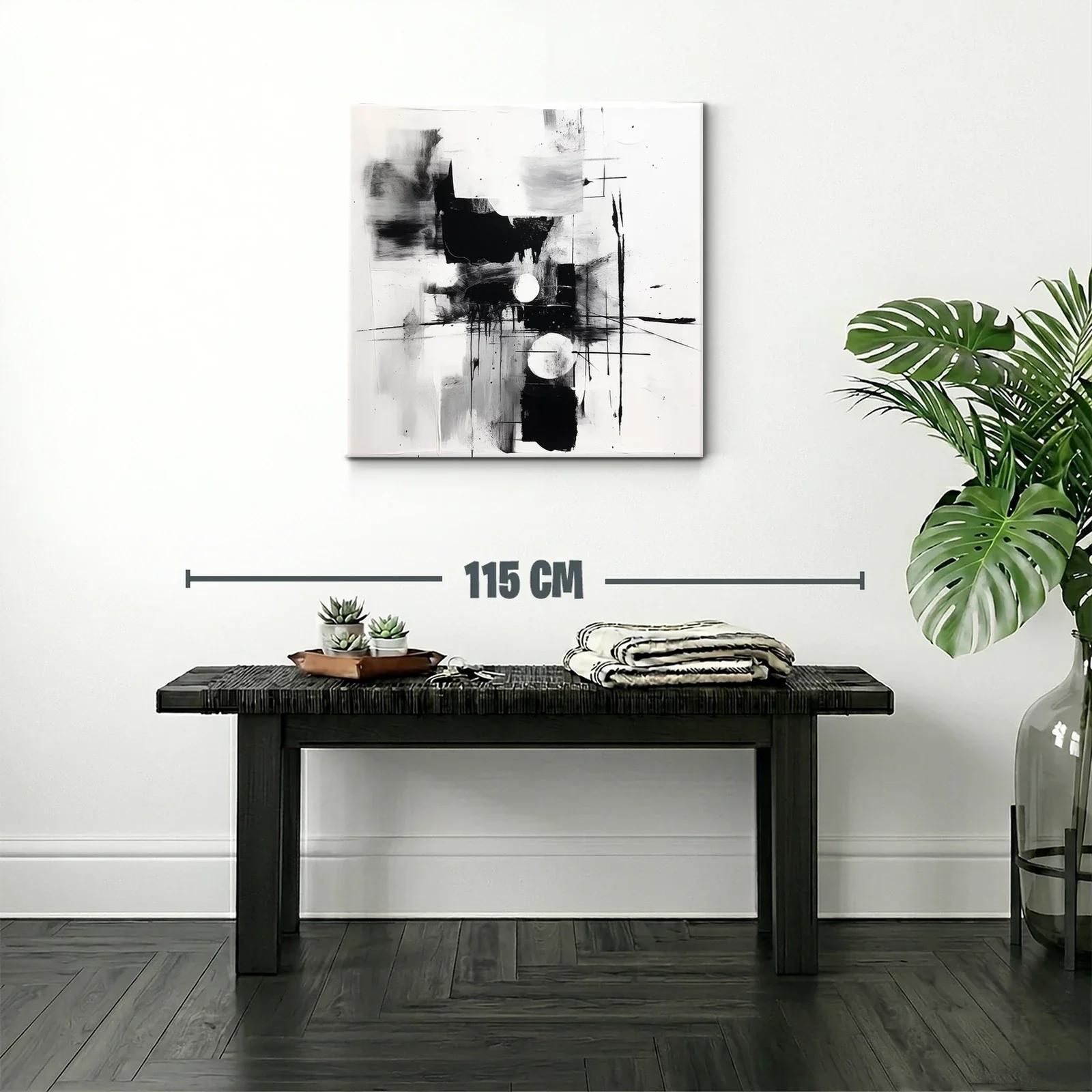 Cuadro abstracto en blanco y negro con formas geométricas — miniatura 2