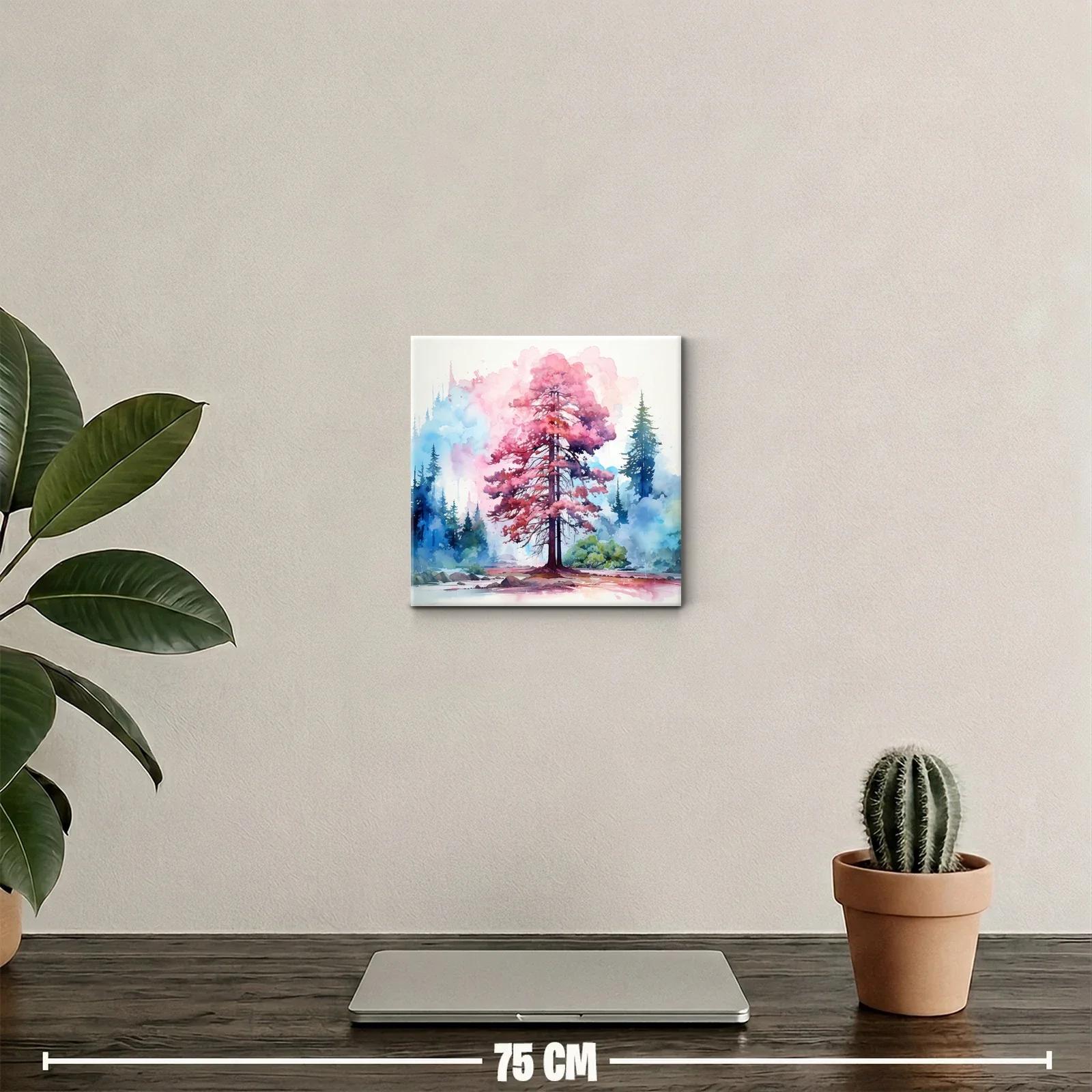 Árbol en tonos rosas y azules con efecto acuarela — miniatura 2