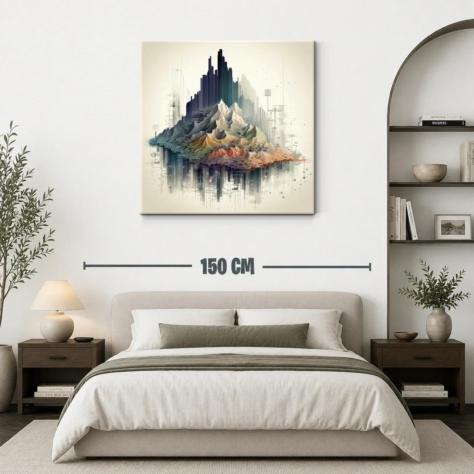 Paisaje montañoso con tonos cálidos y arquitectura abstracta — miniatura 3