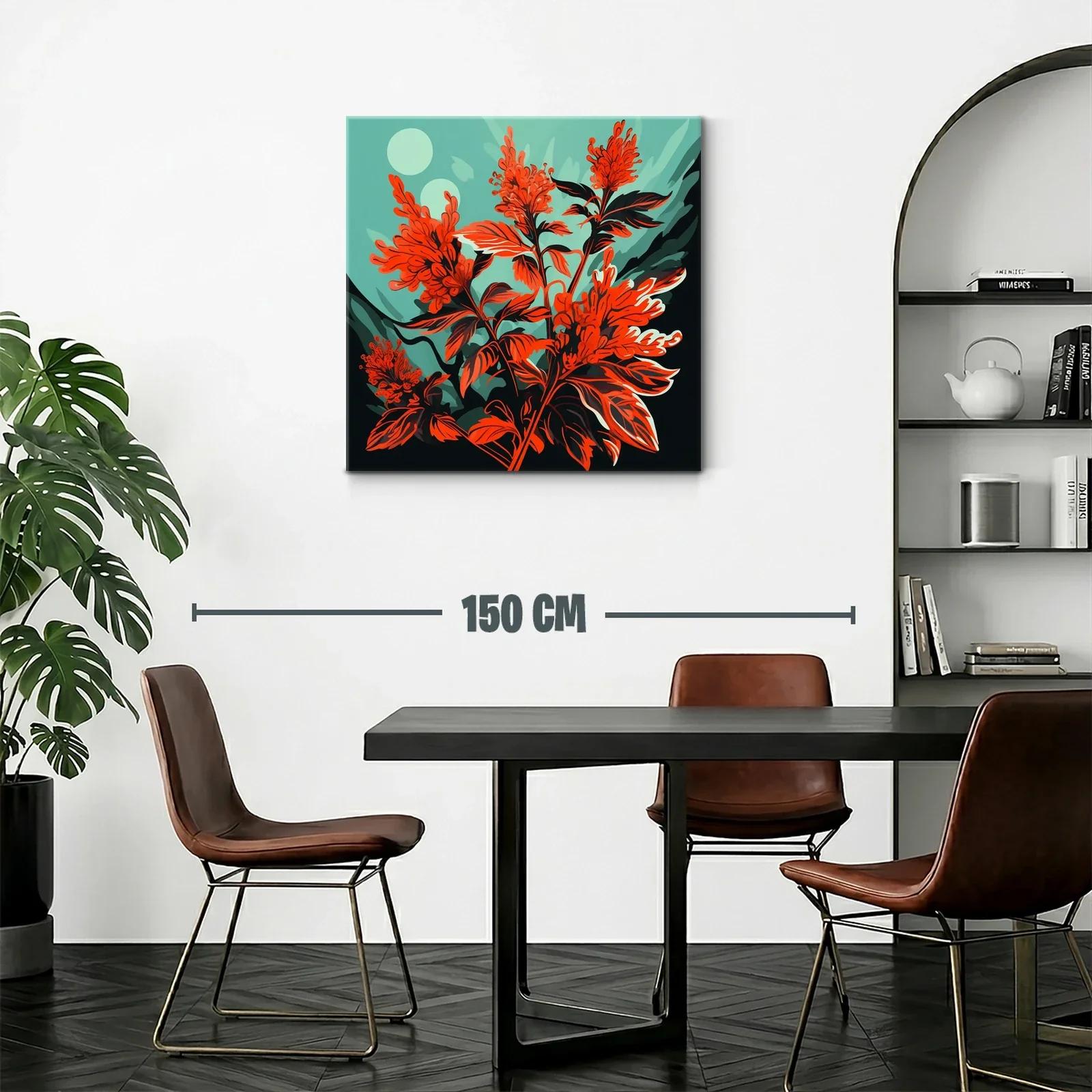 Cuadro floral vibrante con tonos rojos y verdes intensos — miniatura 2