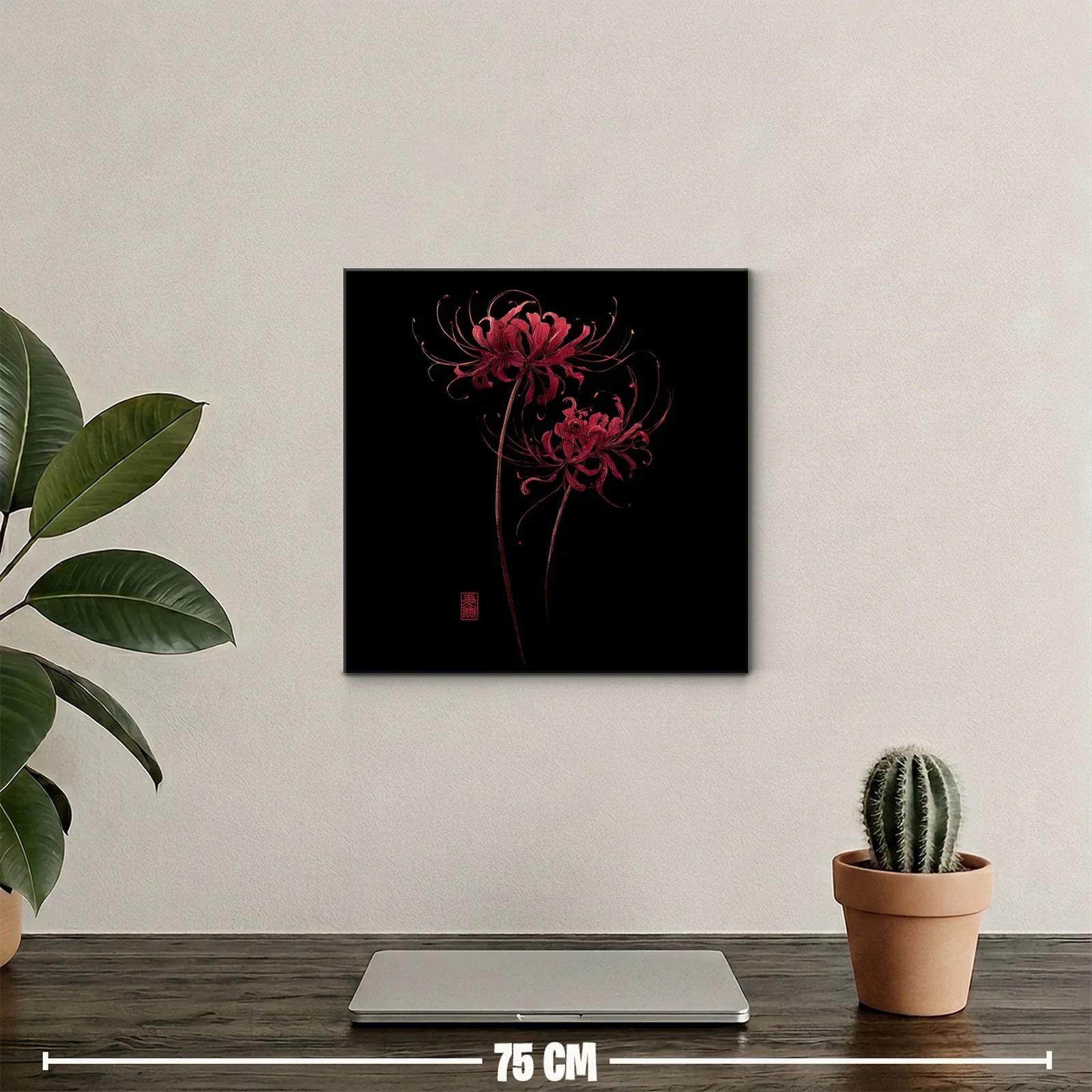 Flor roja sobre fondo negro en diseño elegante y delicado — miniatura 2
