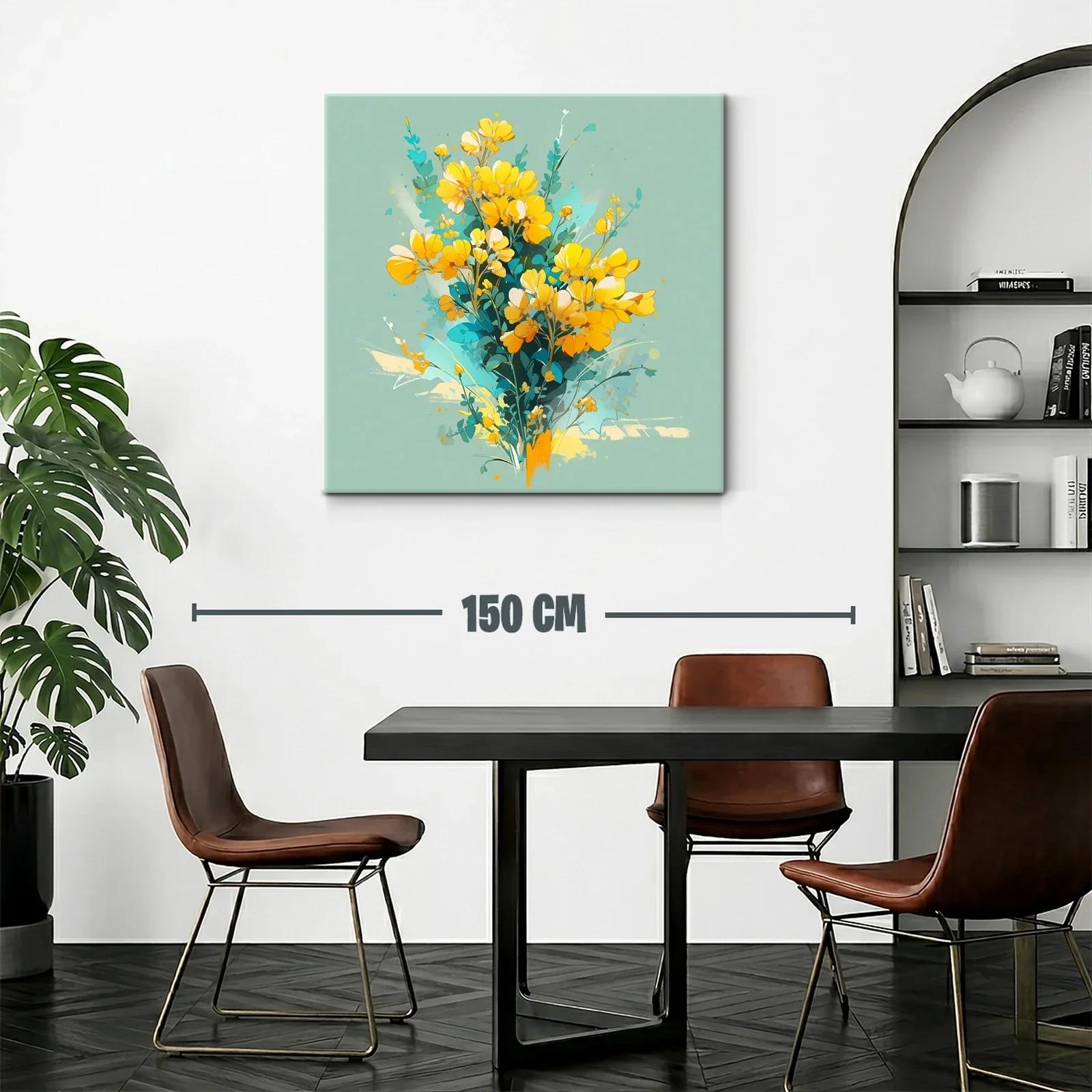 Cuadro floral vibrante con tonos amarillos y verdes — miniatura 2