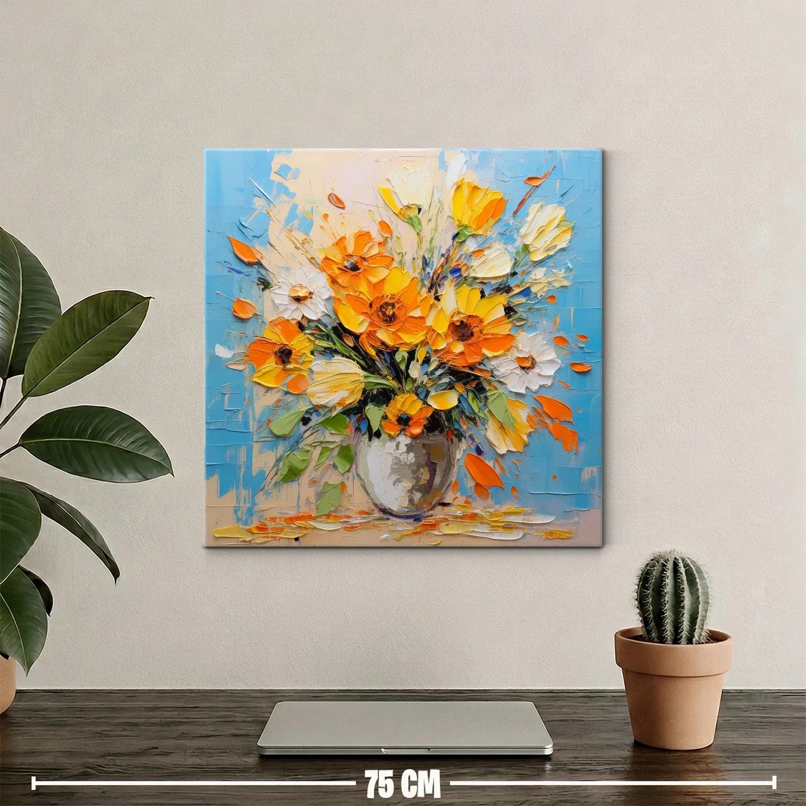 Ramo vibrante de flores amarillas y naranjas en azul — miniatura 2
