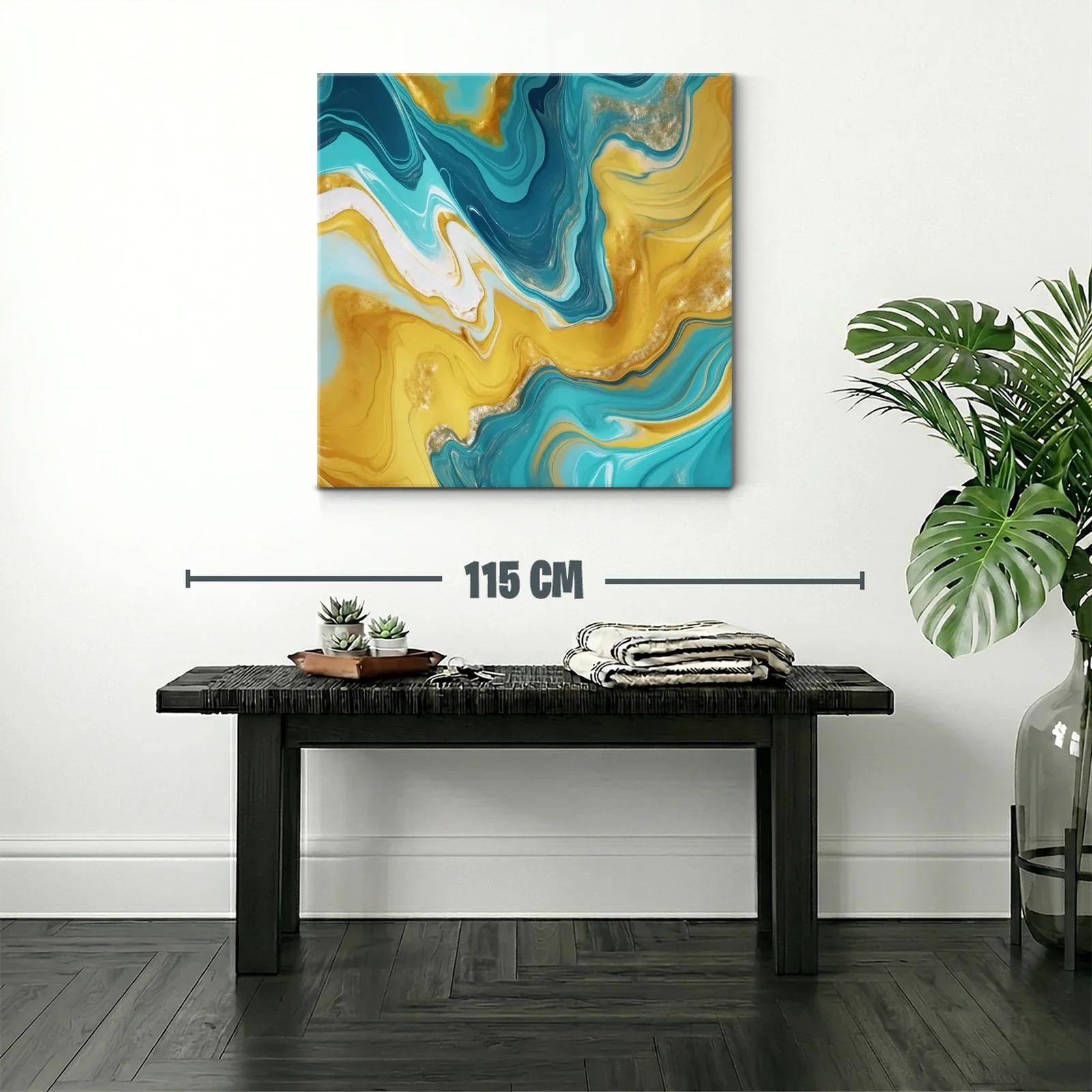 Abstracto fluido en tonos dorados y azules vibrantes — miniatura 2