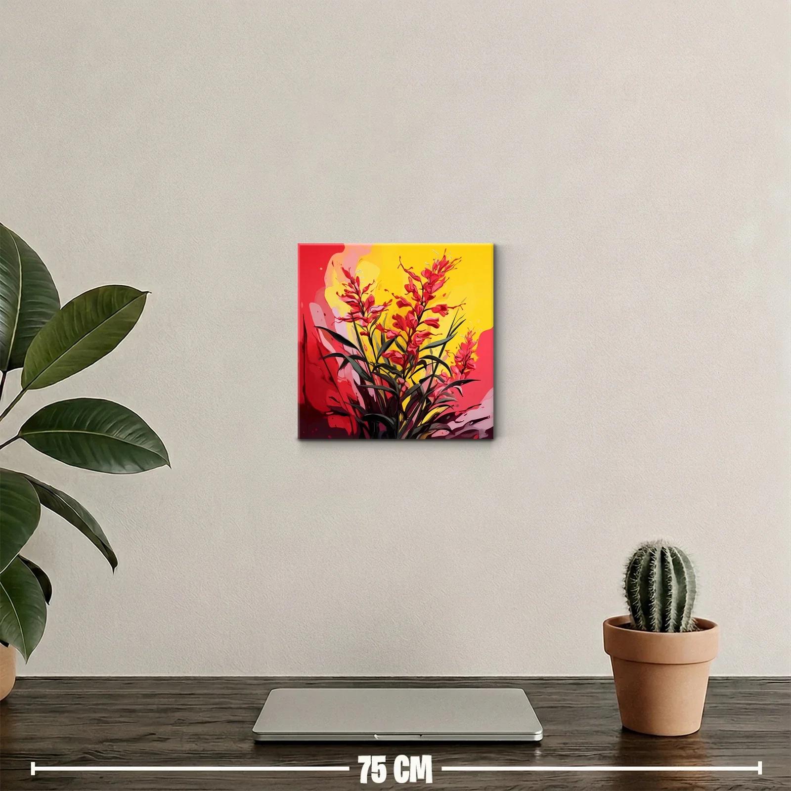 Cuadro decorativo con flores rojas sobre fondo vibrante — miniatura 2
